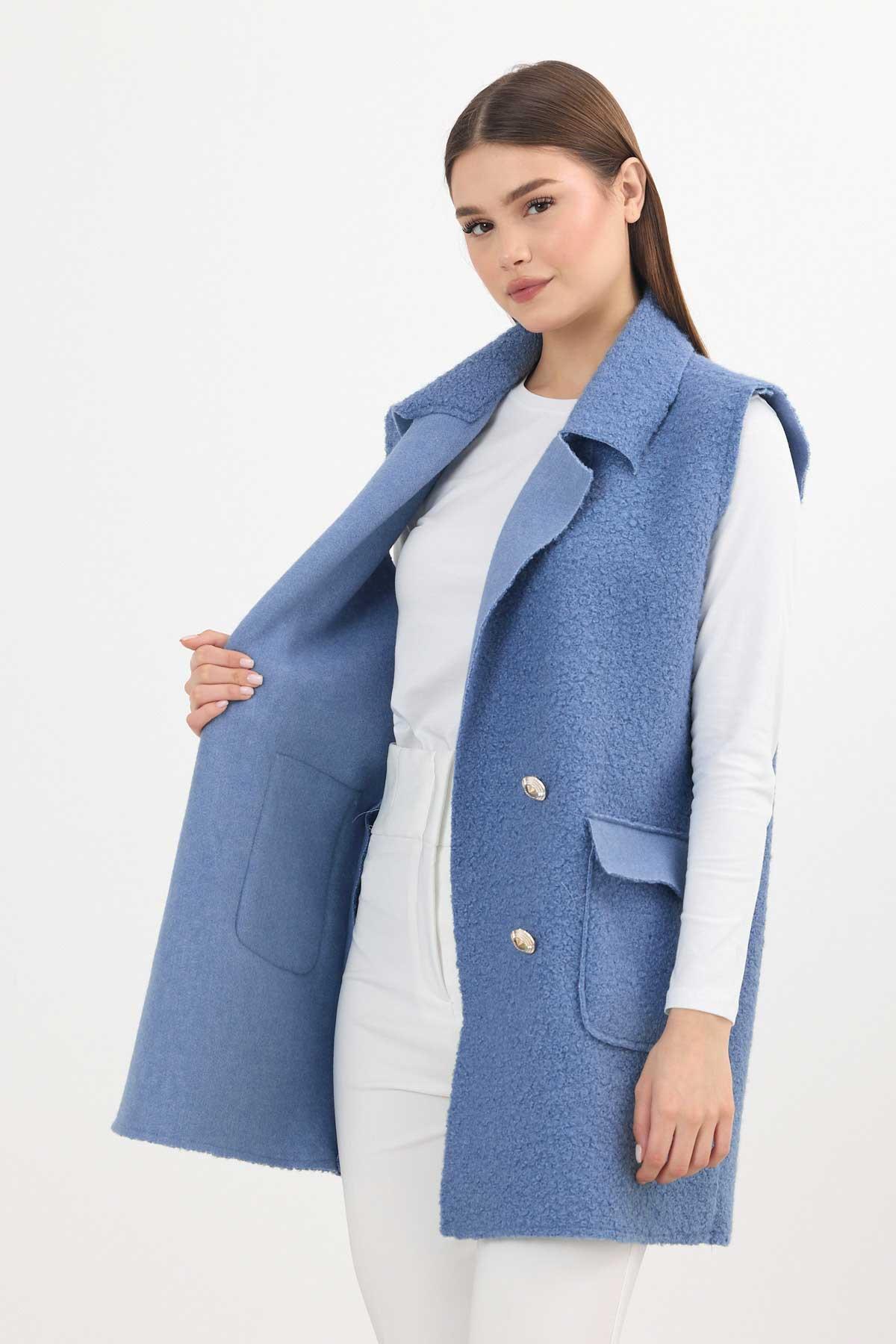 3016A Düğme Detay Buklet Yelek Mavi - RAYS