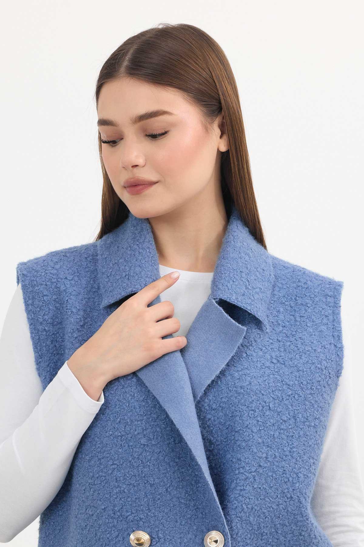 3016A Düğme Detay Buklet Yelek Mavi - RAYS