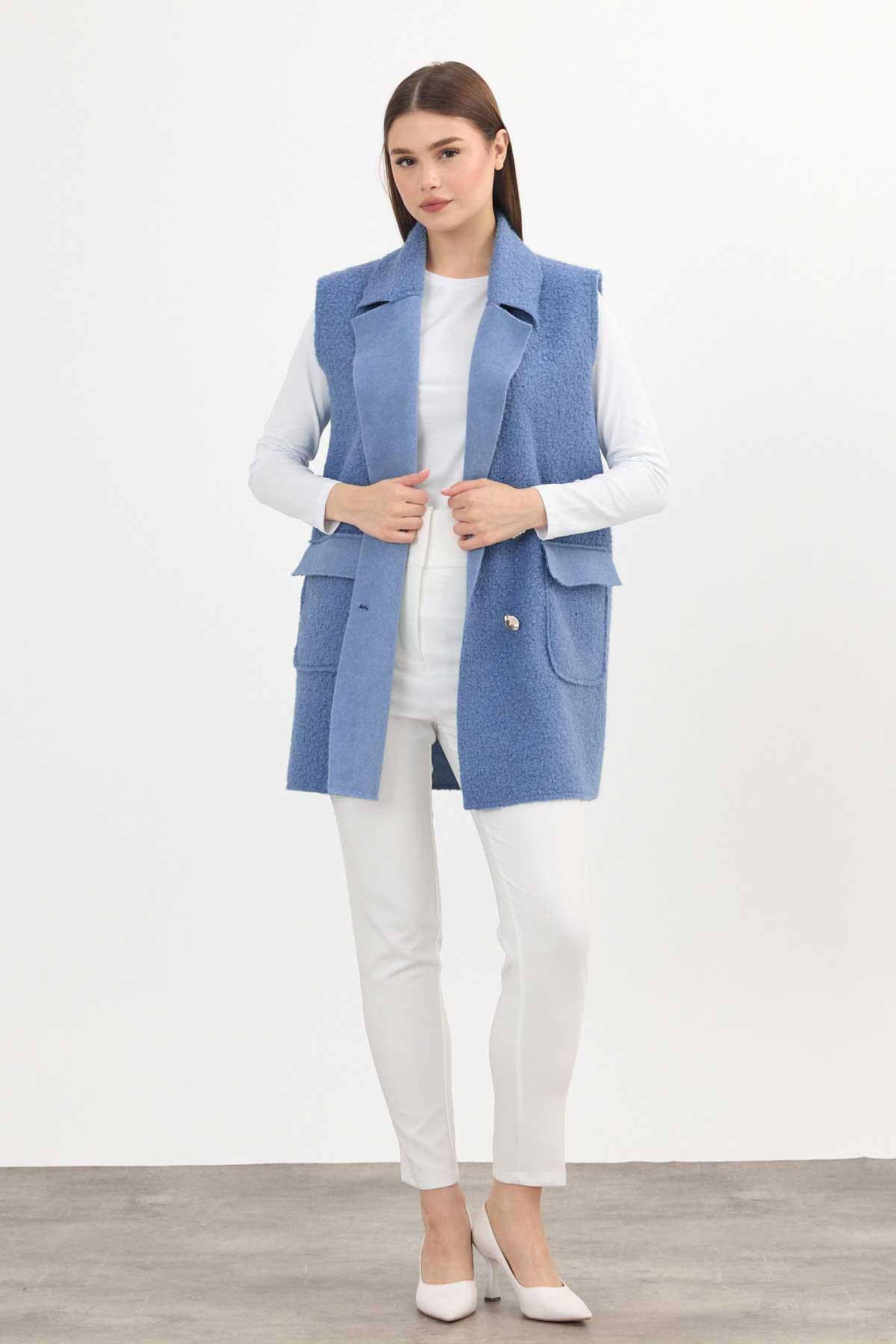 Mavi Düğme Detay Buklet Yelek 3016A - 2