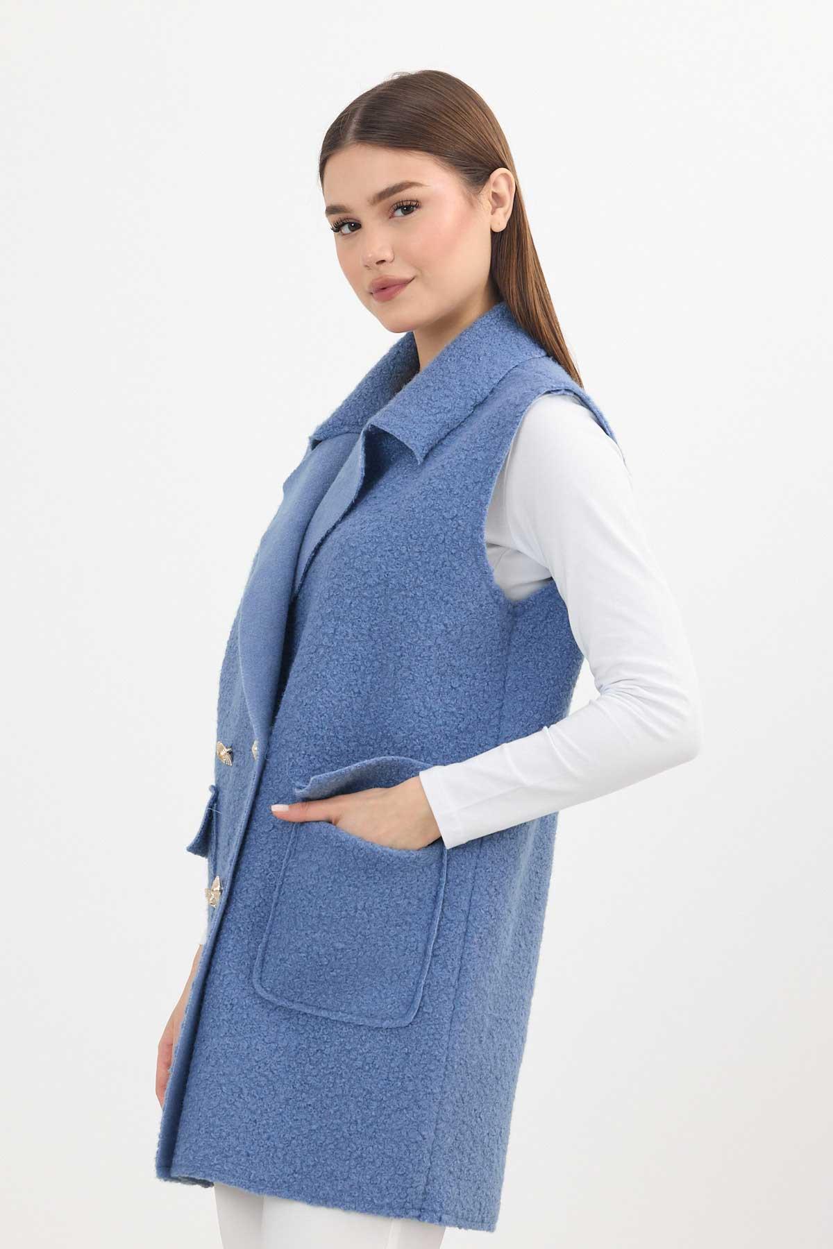 Mavi Düğme Detay Buklet Yelek 3016A - 6