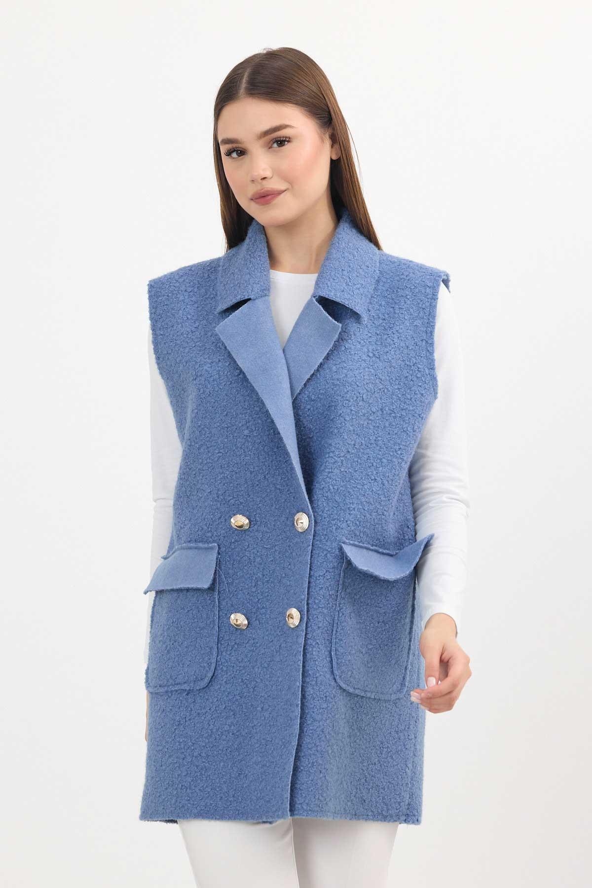 Mavi Düğme Detay Buklet Yelek 3016A - 8