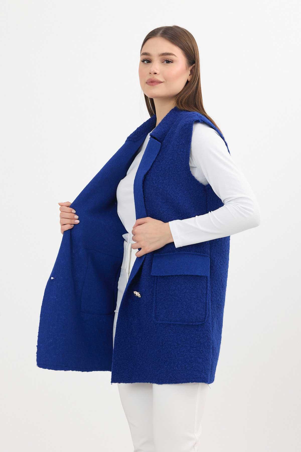 Saks Düğme Detay Buklet Yelek 3016A - 4