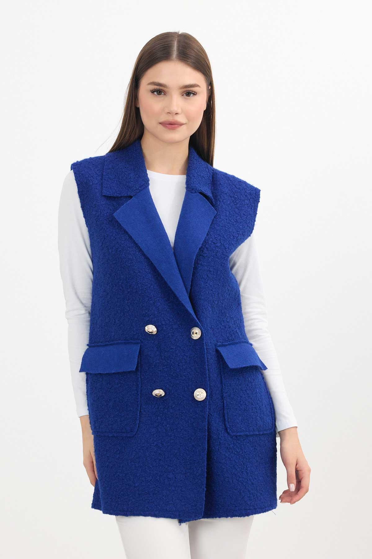 Saks Düğme Detay Buklet Yelek 3016A - RAYS