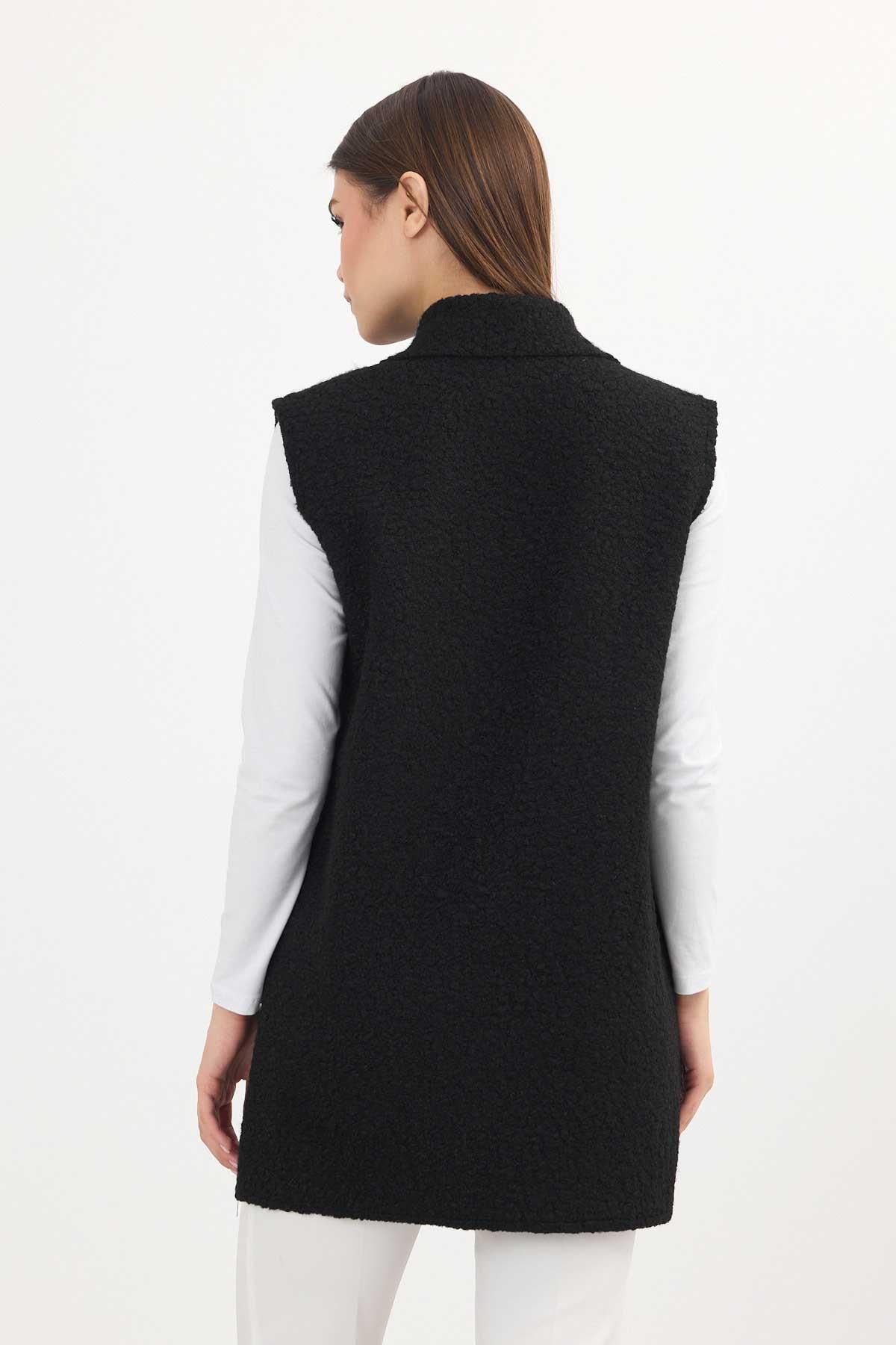 3016A Düğme Detay Buklet Yelek Siyah - 5