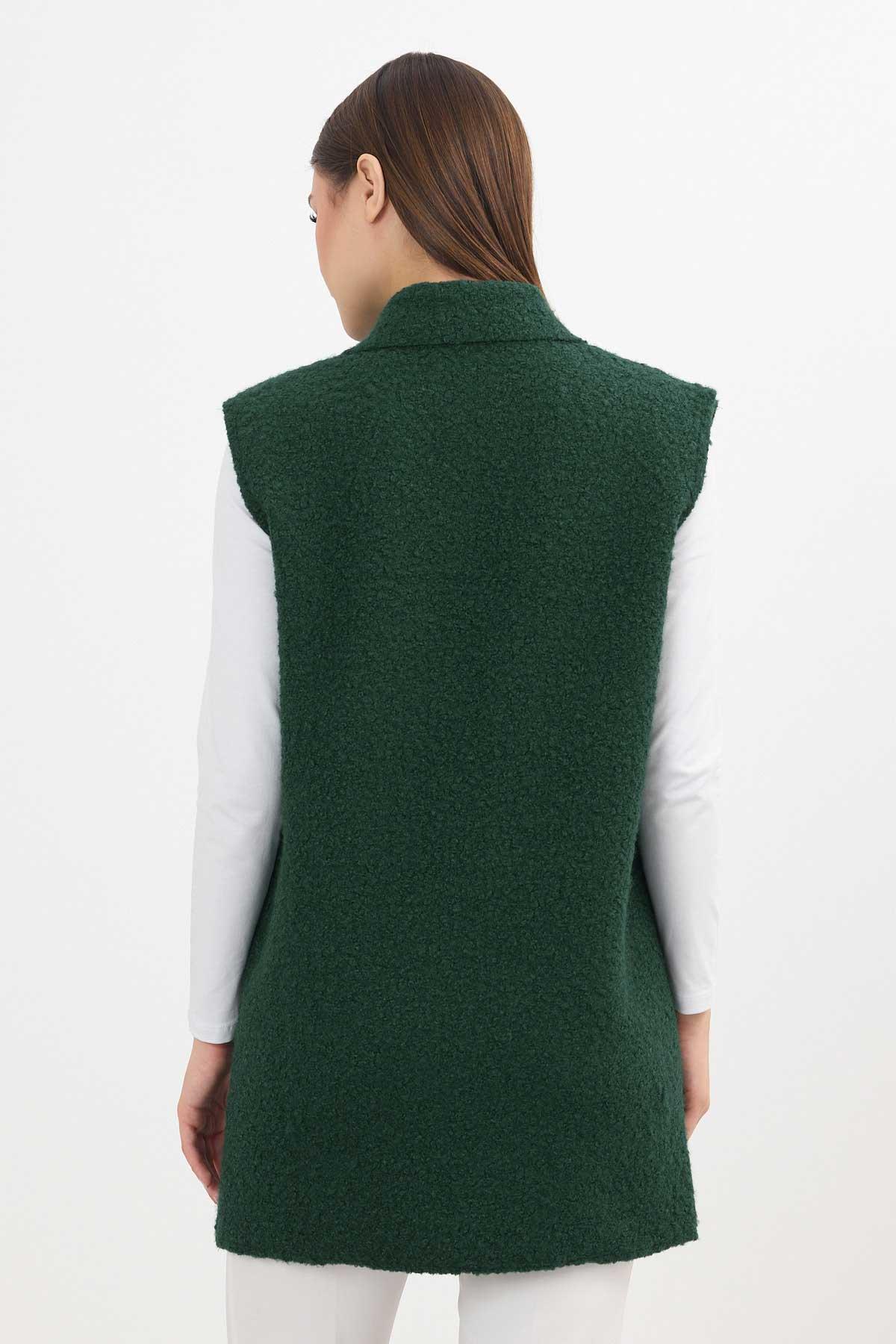 3016A Düğme Detay Buklet Yelek Zümrüt - 5