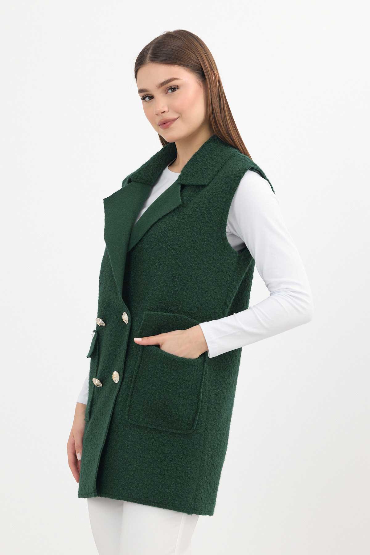 3016A Düğme Detay Buklet Yelek Zümrüt - 8