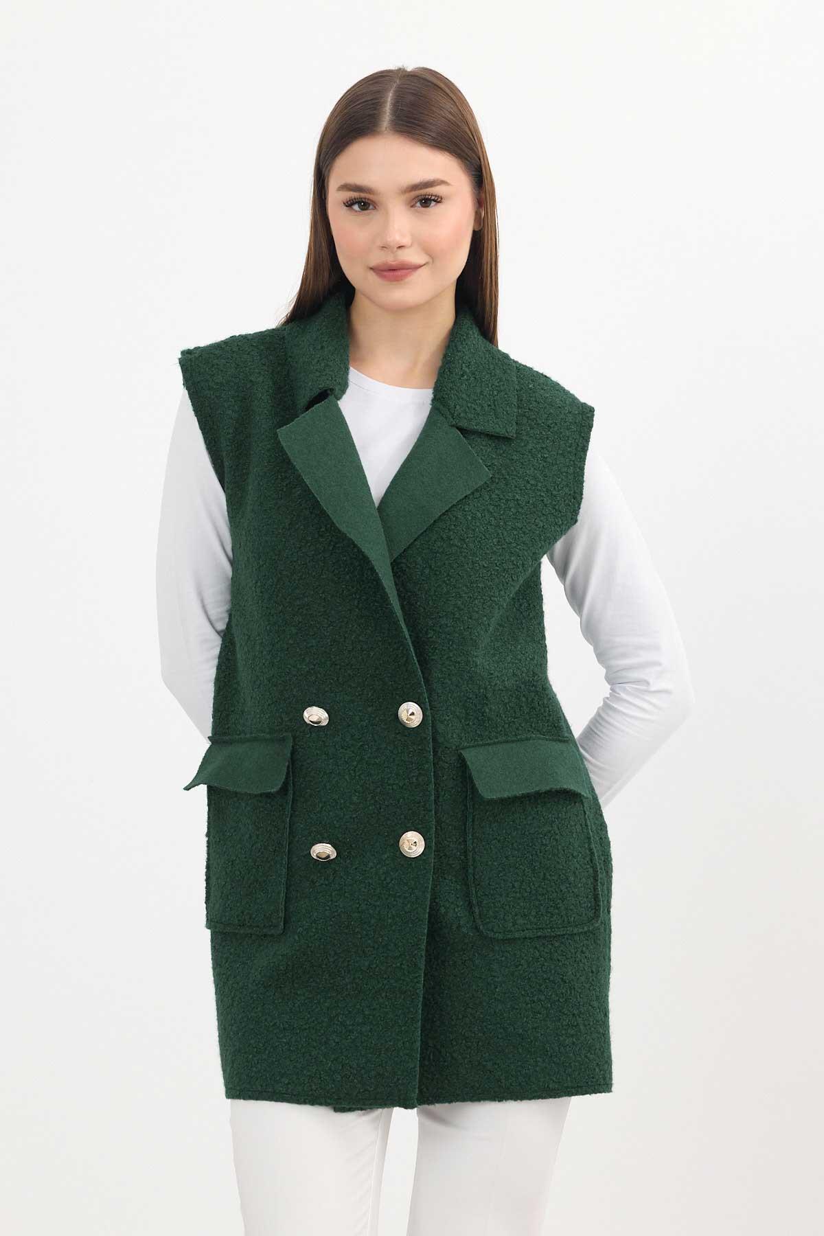 Zümrüt Düğme Detay Buklet Yelek 3016A 
