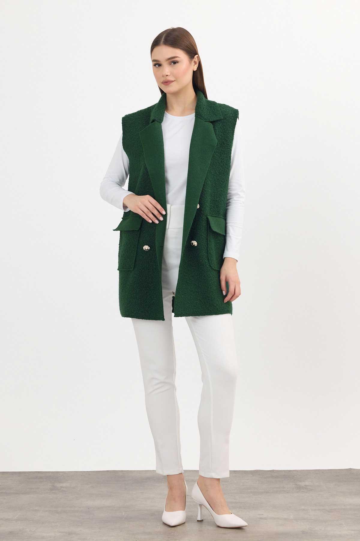 Zümrüt Düğme Detay Buklet Yelek 3016A - RAYS