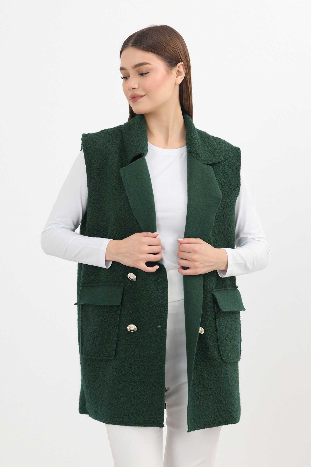 Zümrüt Düğme Detay Buklet Yelek 3016A - 6