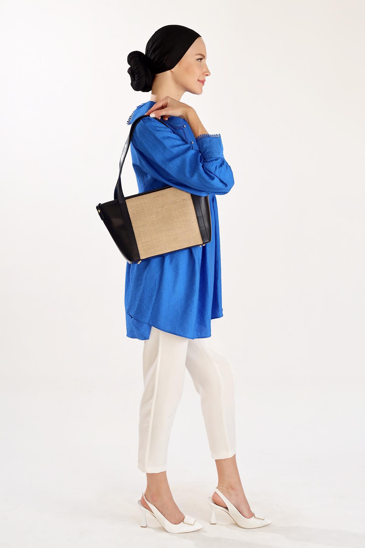 Siyah Gövde Hasır Çanta 3017 - 7