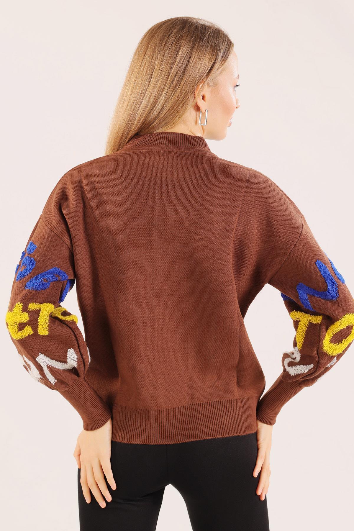 3017 Yazı Baskılı Kazak Kahve - 6