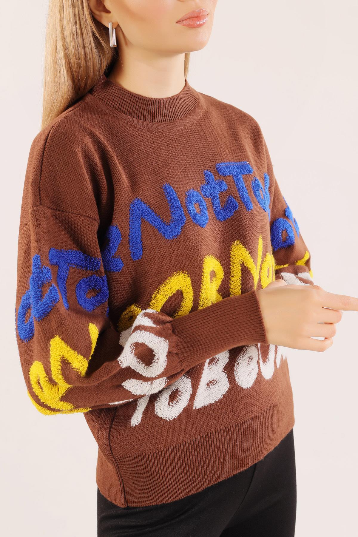 Kahve Yazı Baskılı Kazak 3017 - 2