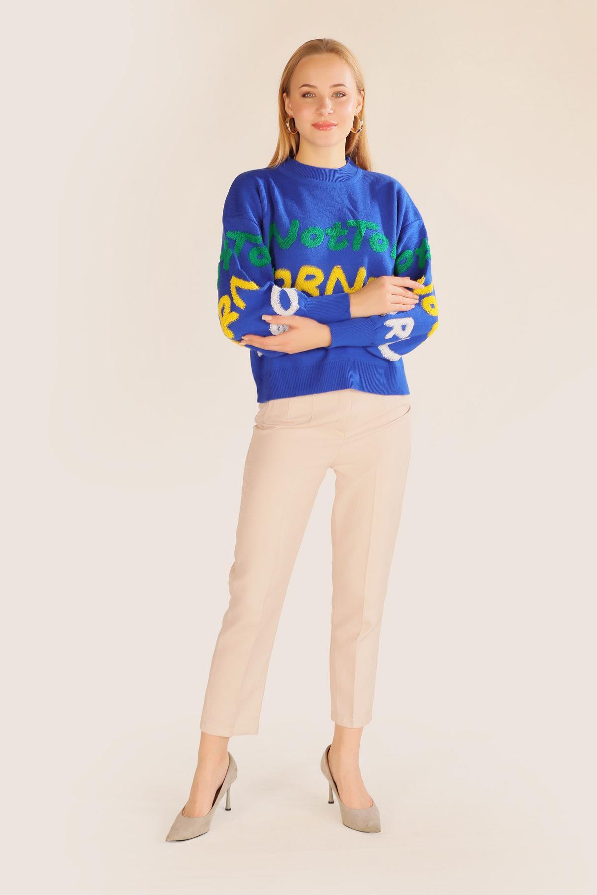 3017 Yazı Baskılı Kazak Saks - 2