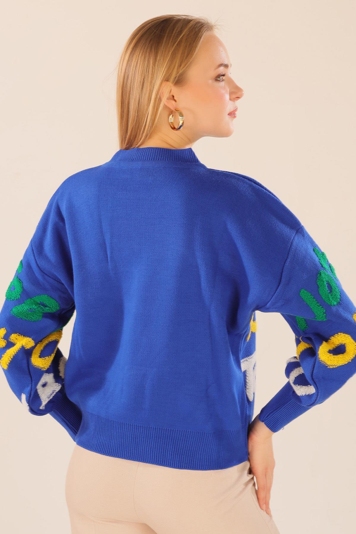 3017 Yazı Baskılı Kazak Saks - 7