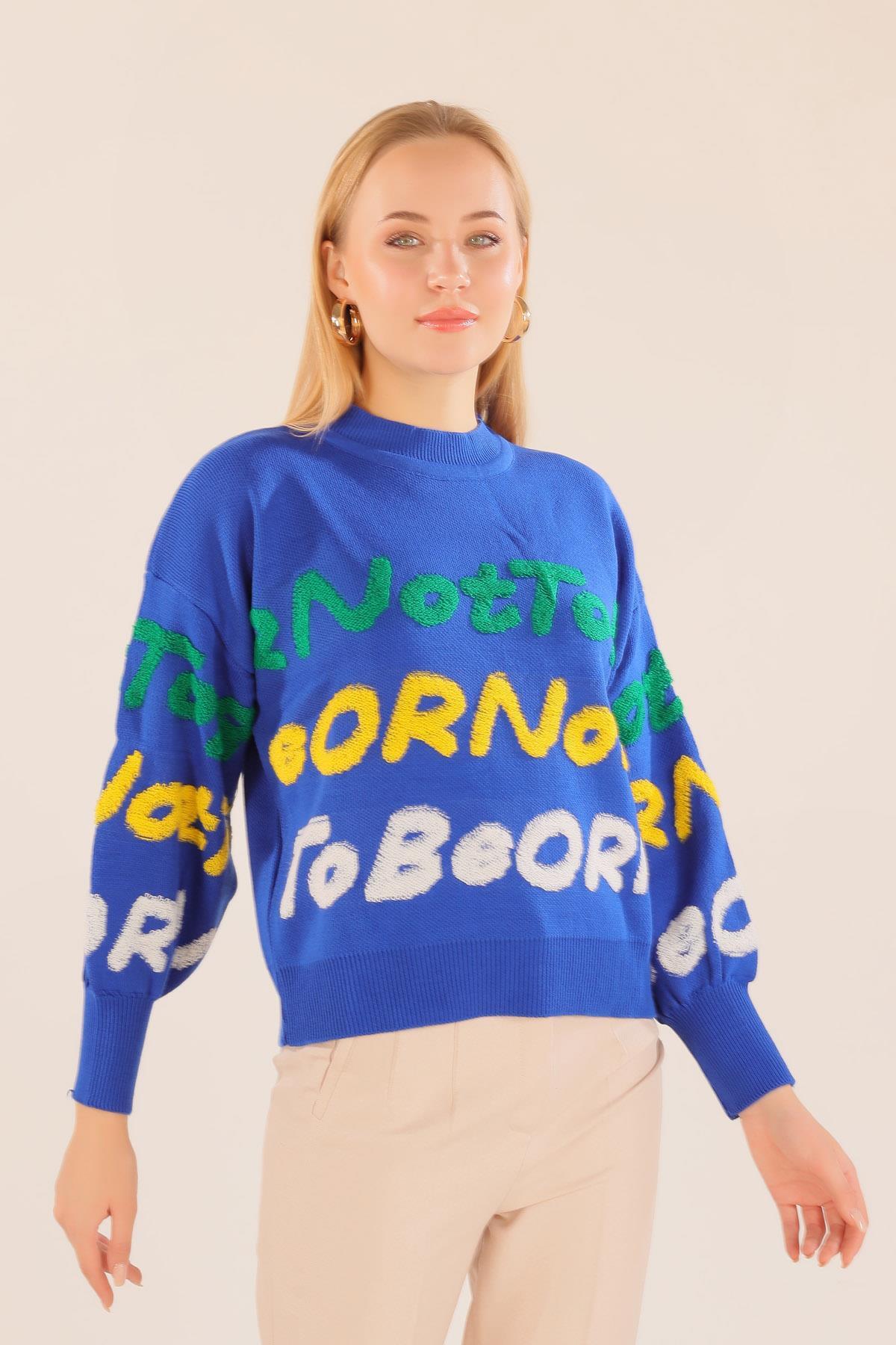 Saks Yazı Baskılı Kazak 3017 - 3