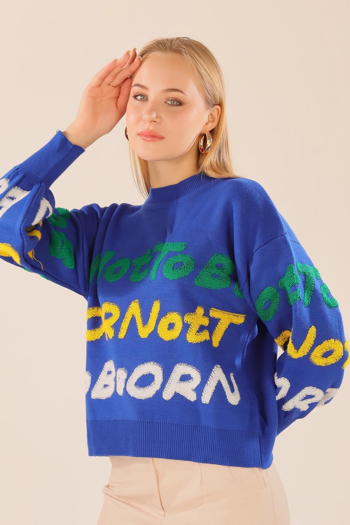 Saks Yazı Baskılı Kazak 3017 - 4