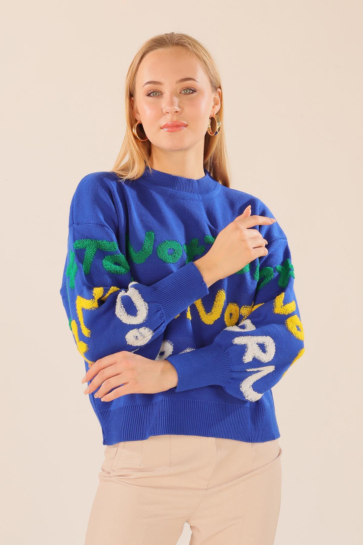 Saks Yazı Baskılı Kazak 3017 - 5