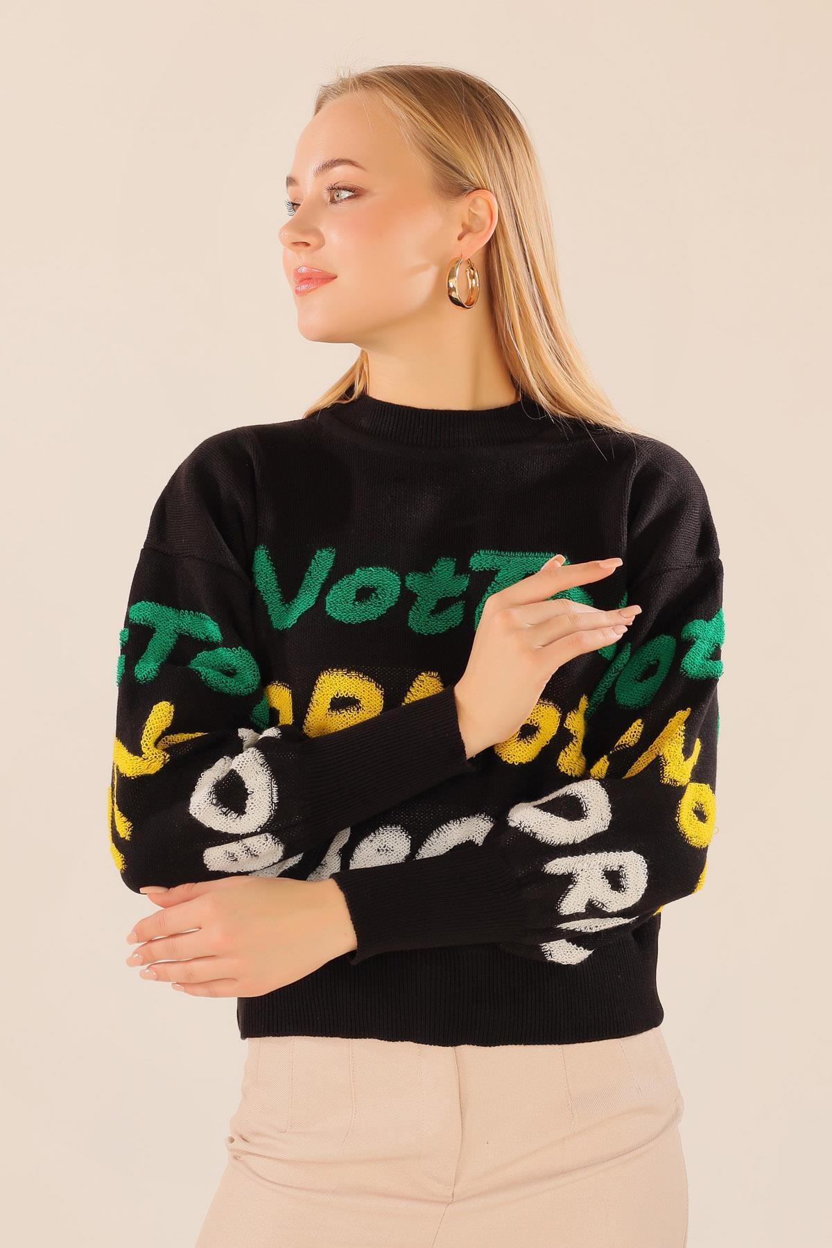 Siyah Yazı Baskılı Kazak 3017 - 3