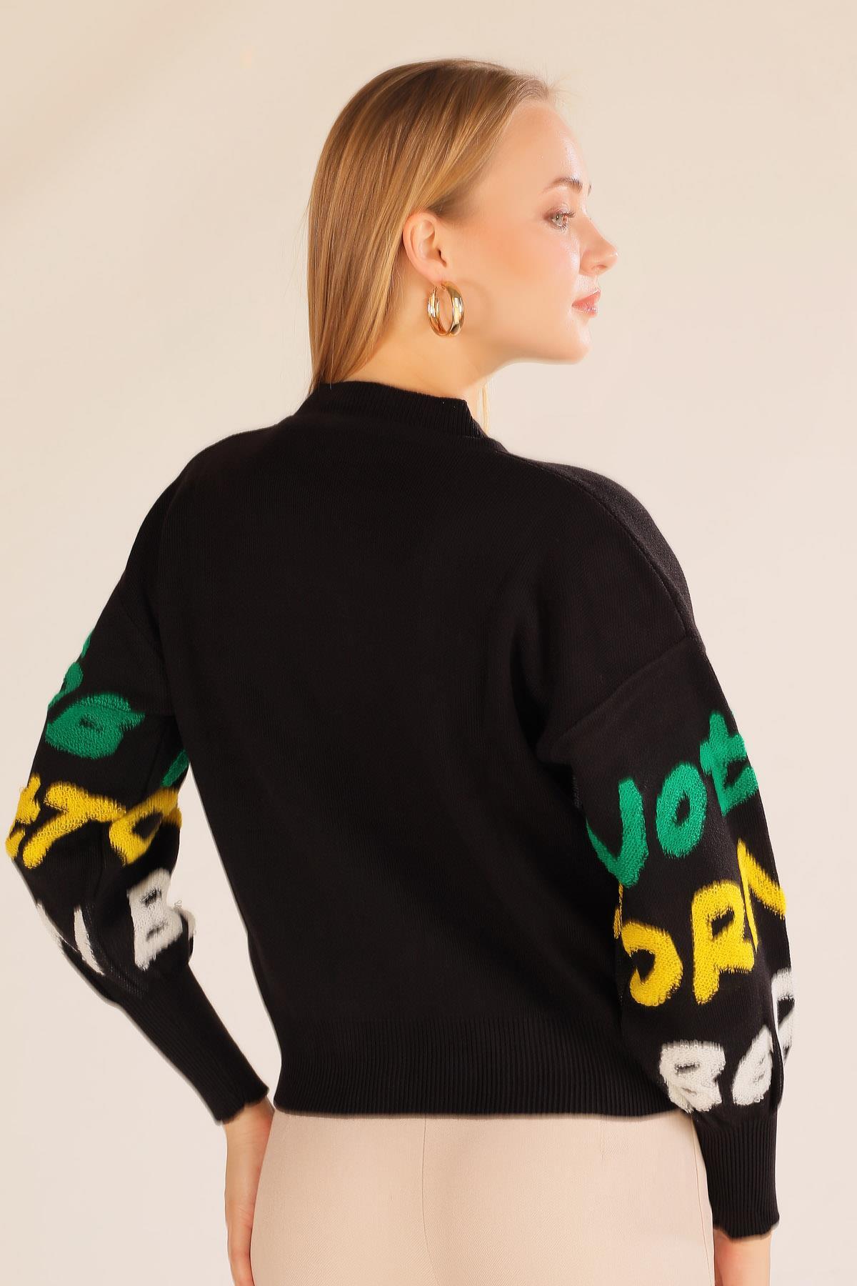 Siyah Yazı Baskılı Kazak 3017 - 6