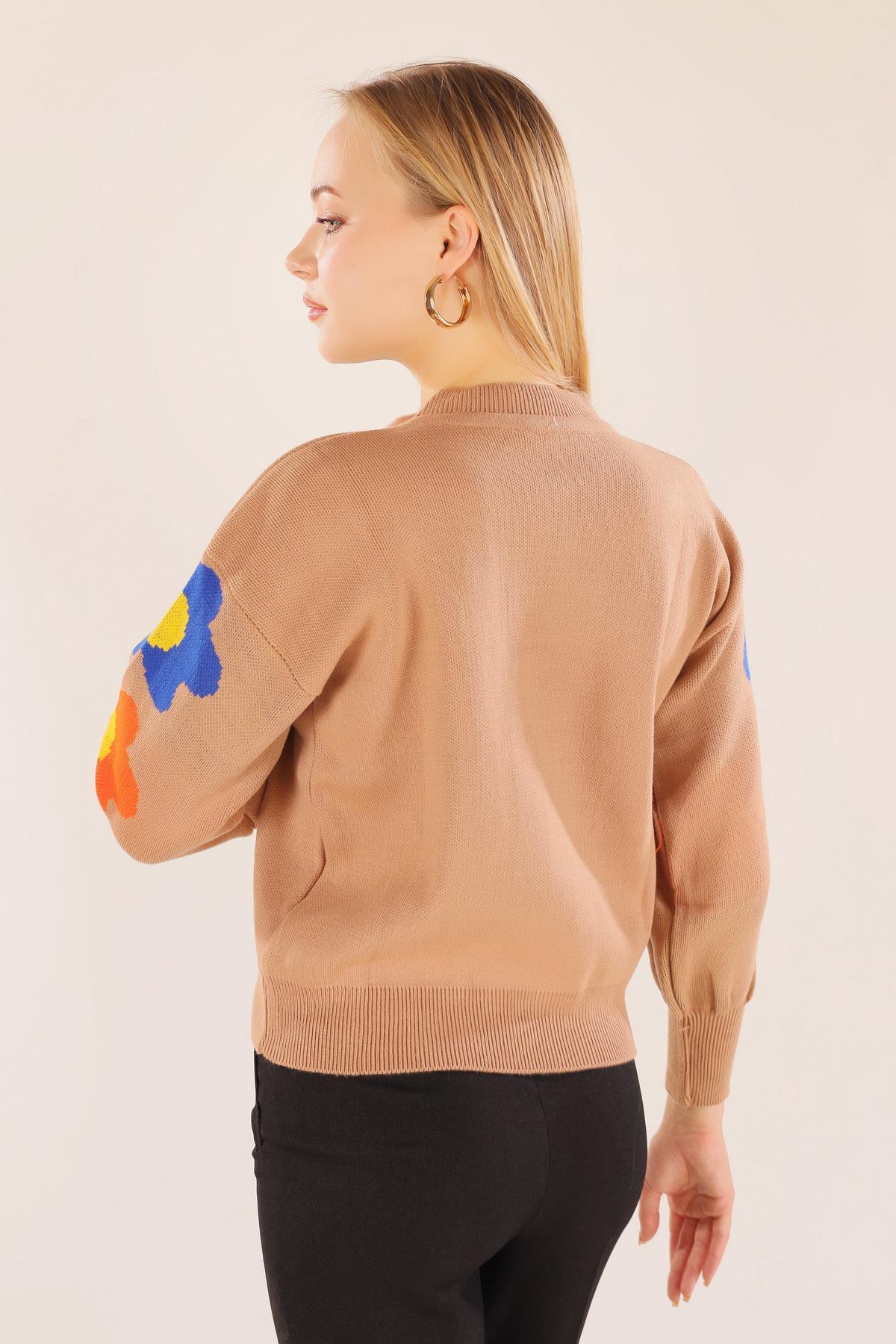 Bisküvi Kol Çiçek Desen Kazak 3018 - 6