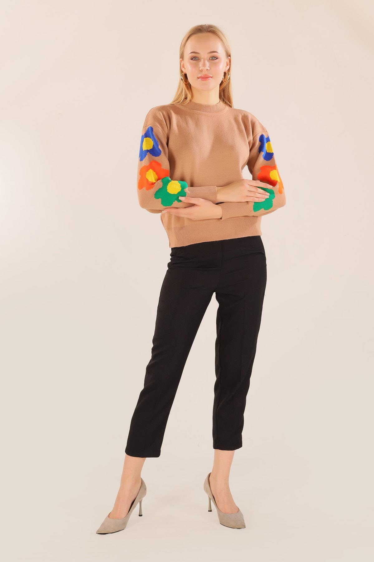 Bisküvi Kol Çiçek Desen Kazak 3018 - 7