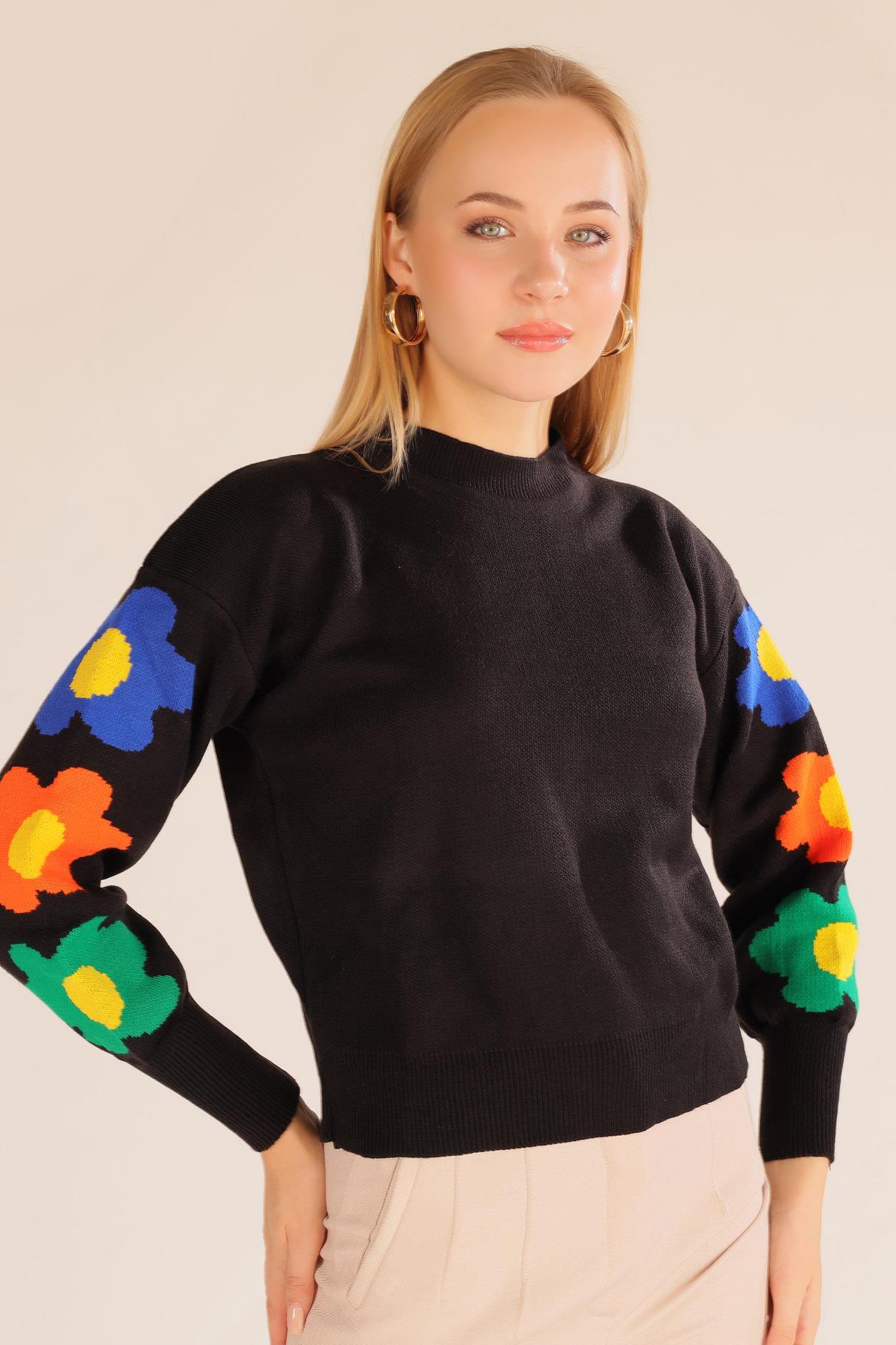 3018 Kol Çiçek Desen Kazak Siyah - 5