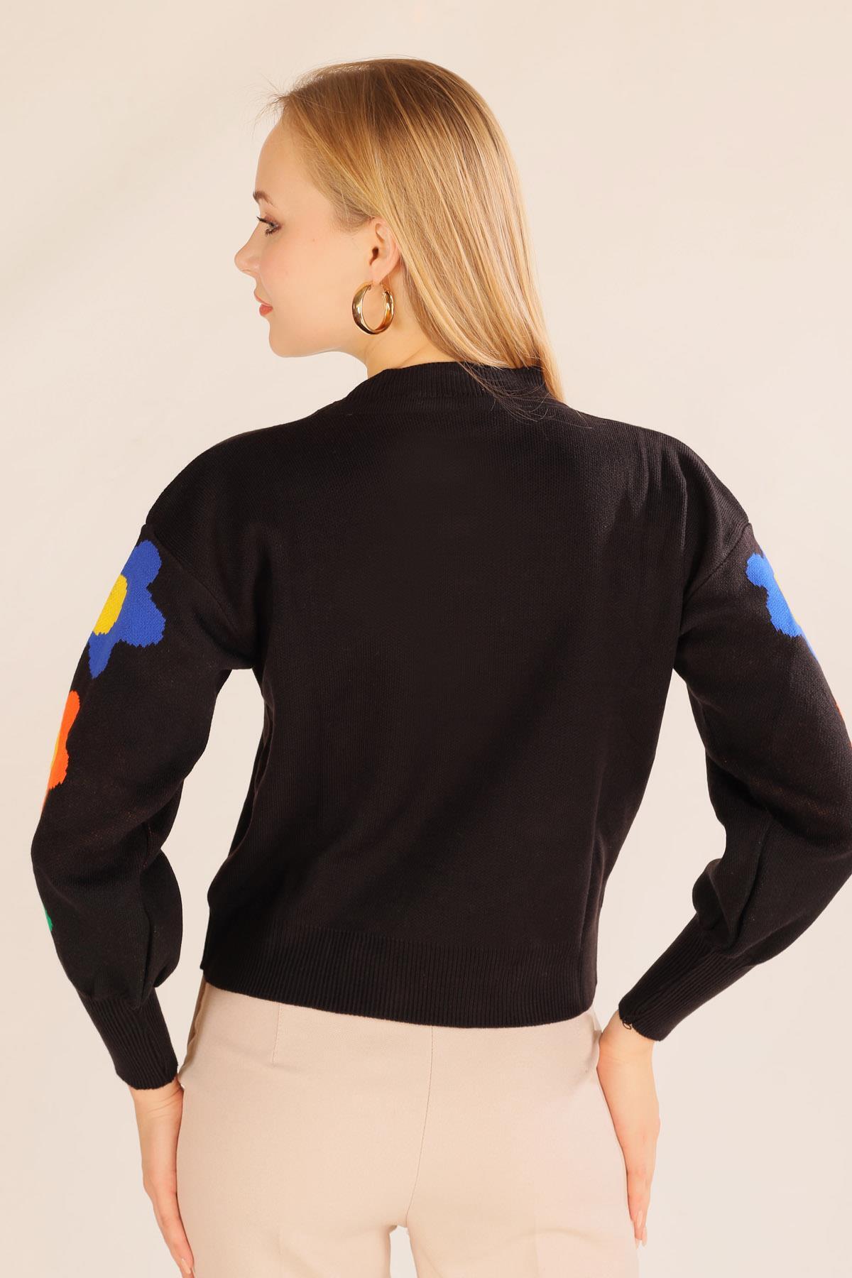 3018 Kol Çiçek Desen Kazak Siyah - 8