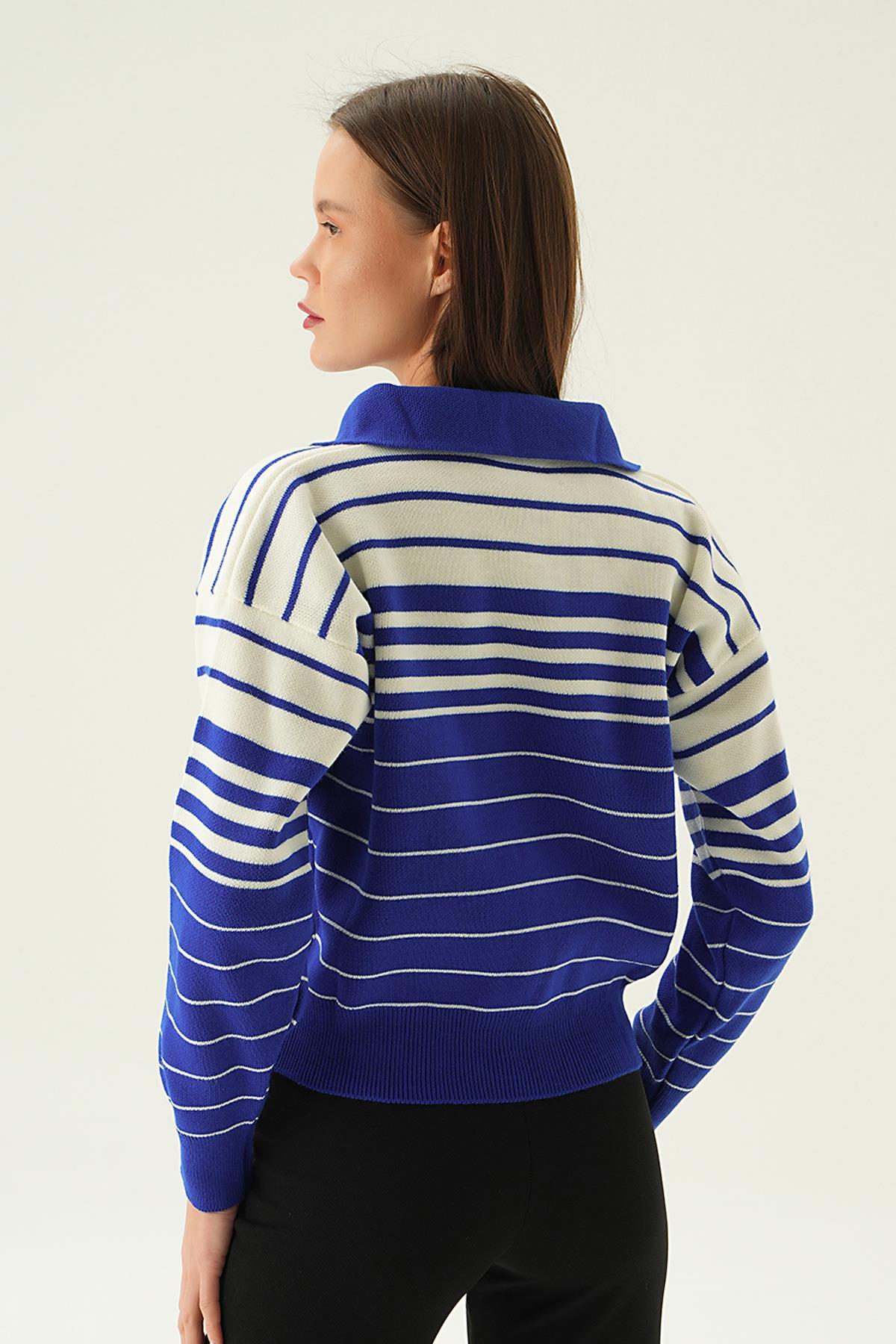 Saks Polo Yaka Çizgili Kazak 3020 - 3