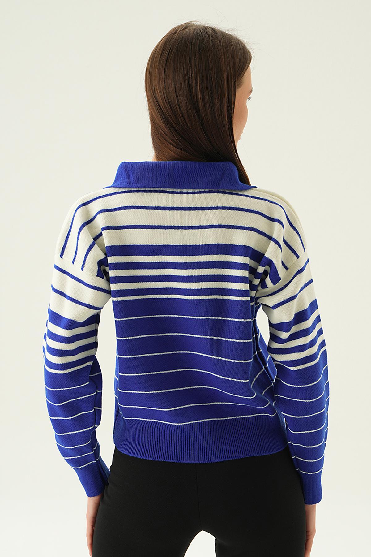 Saks Polo Yaka Çizgili Kazak 3020 - 4