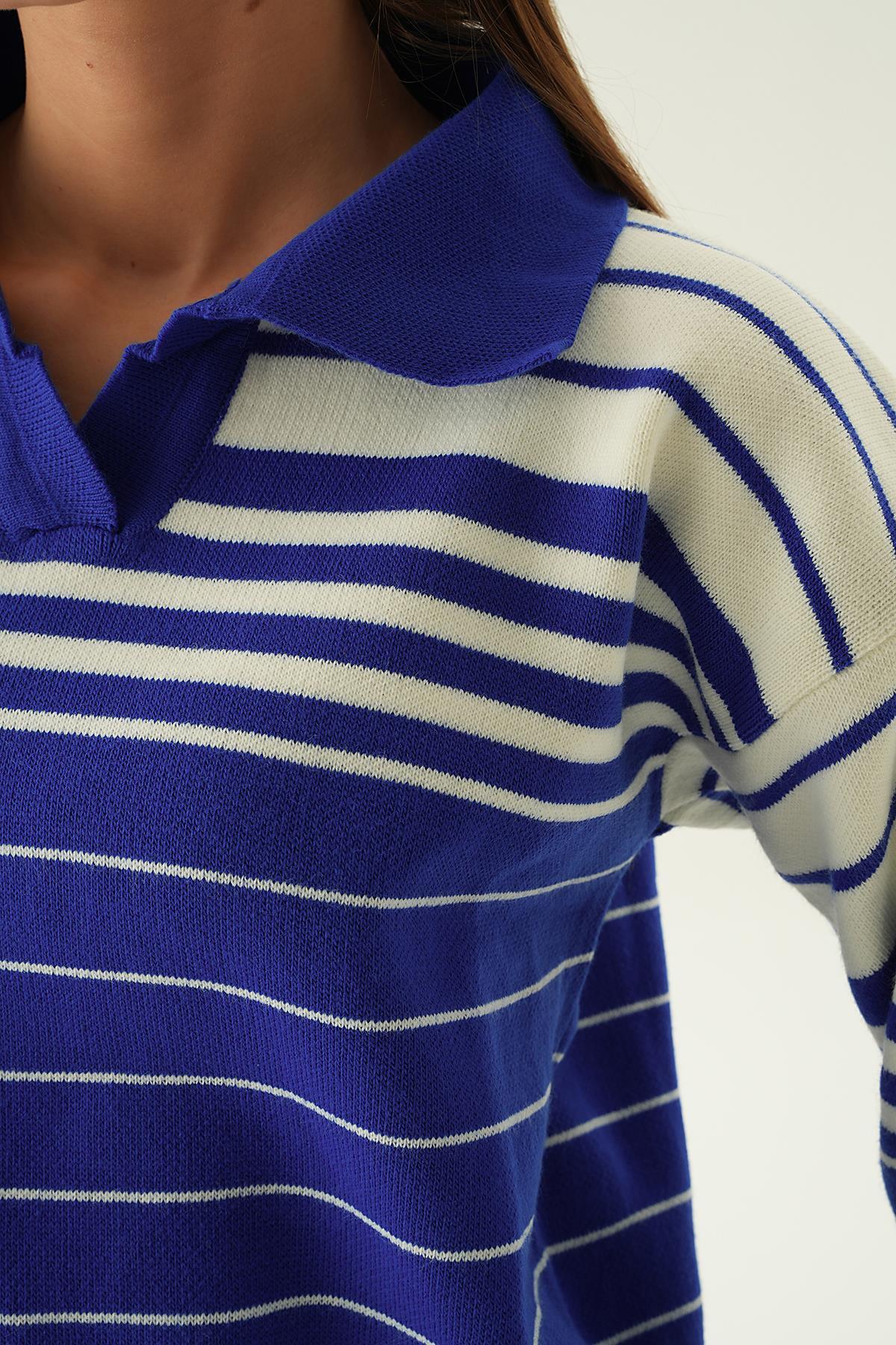 Saks Polo Yaka Çizgili Kazak 3020 - 5