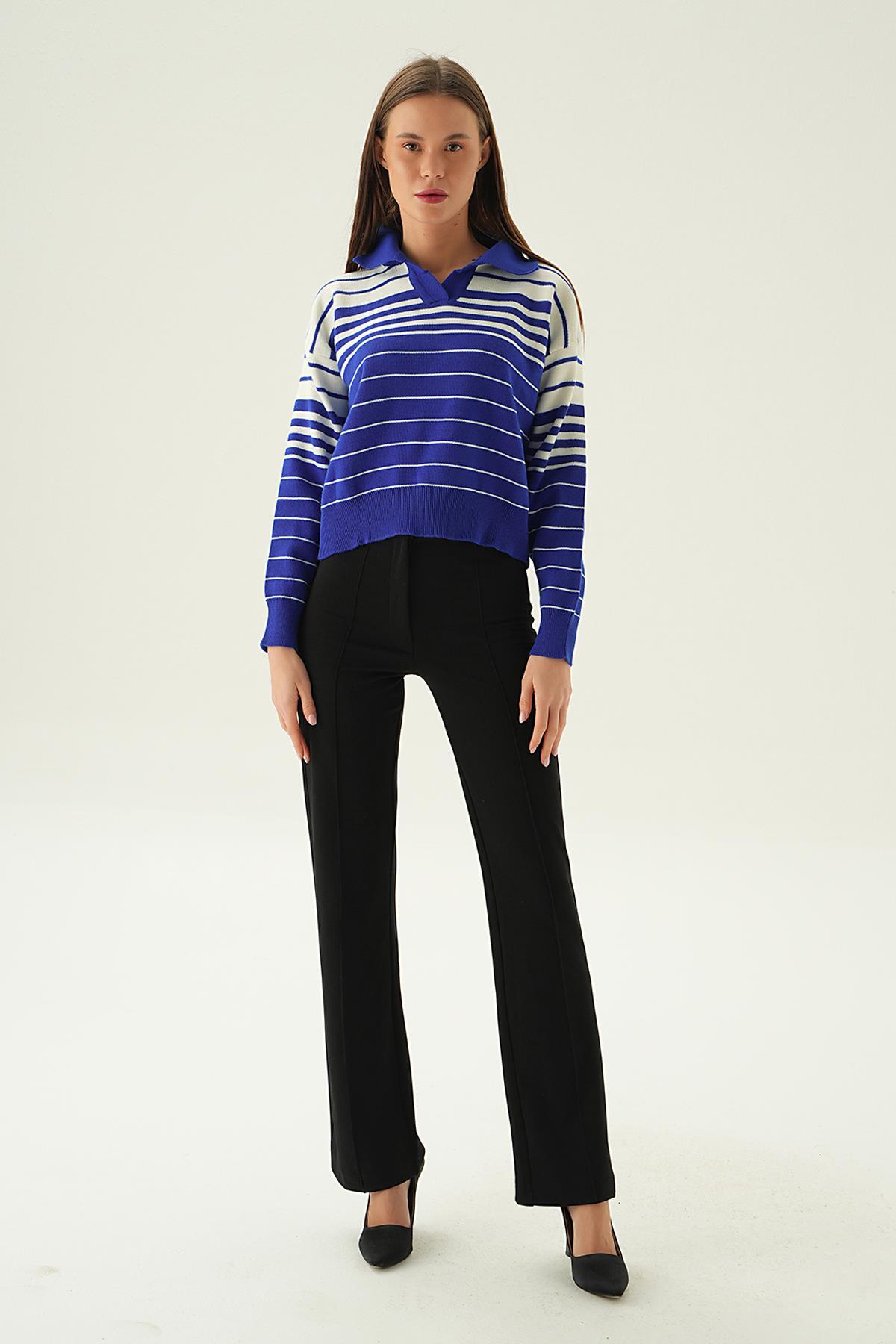 Saks Polo Yaka Çizgili Kazak 3020 - 6