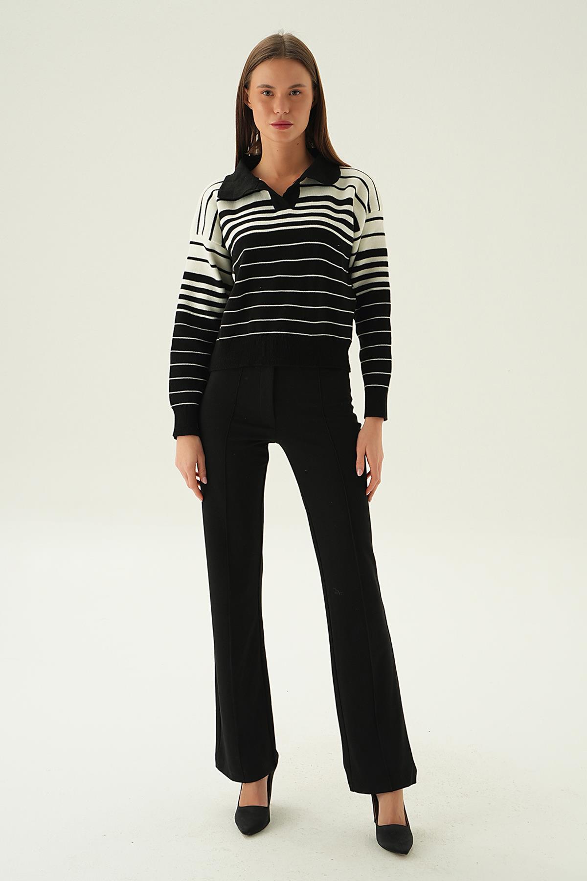 Siyah Polo Yaka Çizgili Kazak 3020 - 6