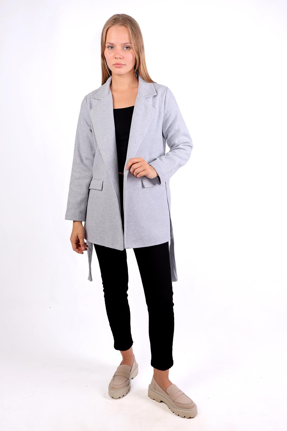 Gri Ön Çift Cepli Kaşe Kaban 3021A - 6