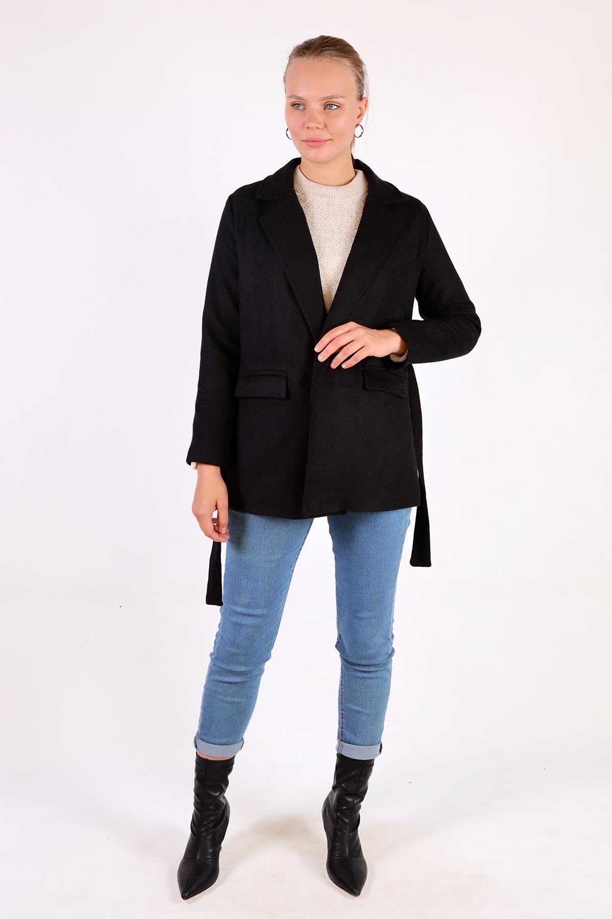 Siyah Ön Çift Cepli Kaşe Kaban 3021A - 4