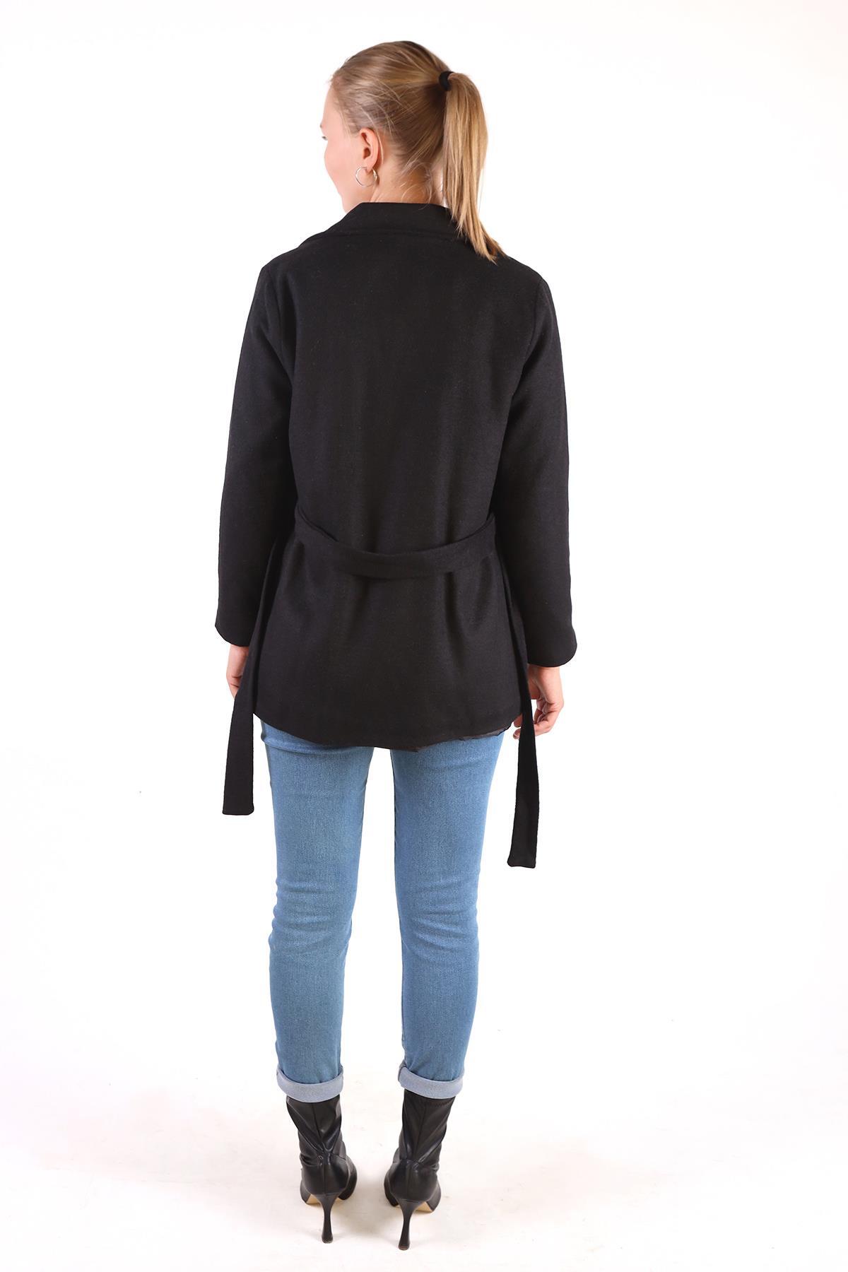 Siyah Ön Çift Cepli Kaşe Kaban 3021A - 5