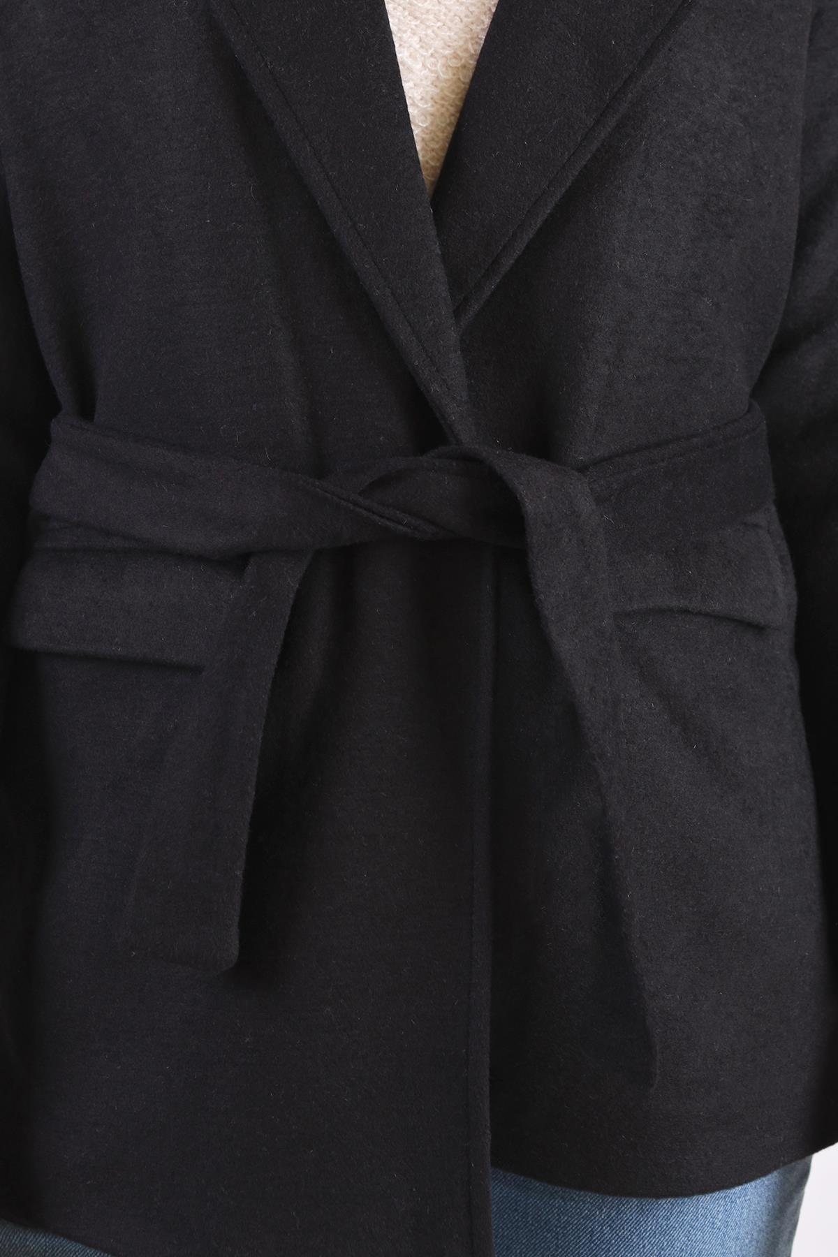 Siyah Ön Çift Cepli Kaşe Kaban 3021A - 9