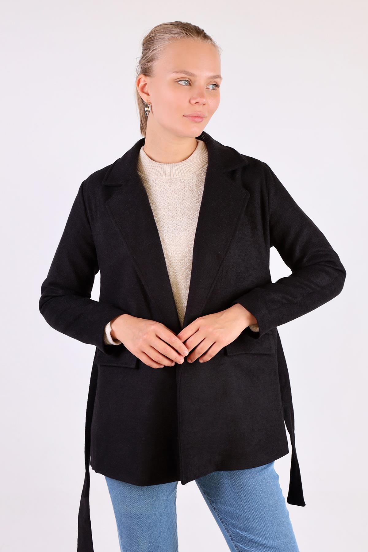 Siyah Ön Çift Cepli Kaşe Kaban 3021A - 10