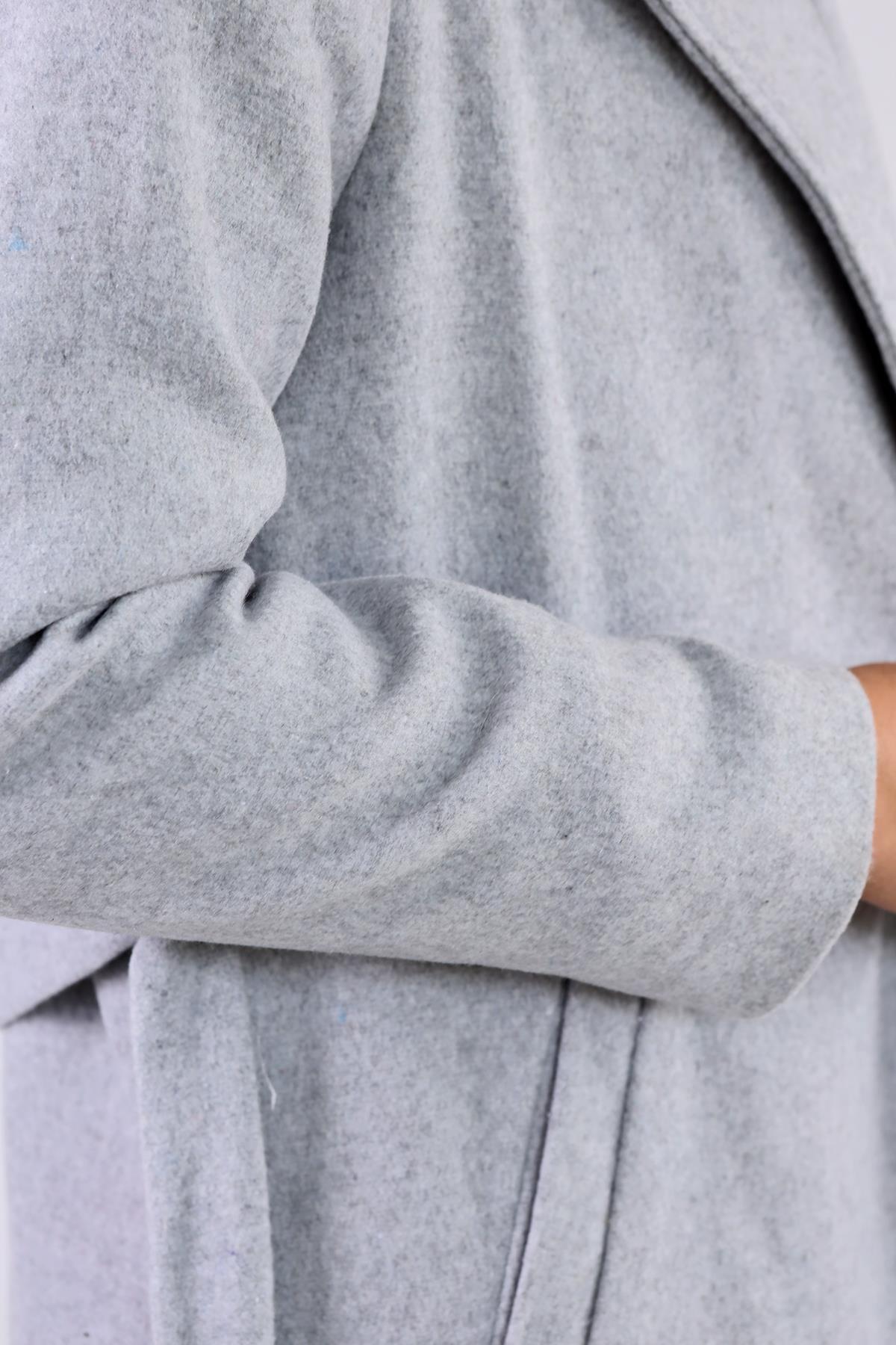 3022A Şal Yaka Vatkalı Kaban Gri - 10