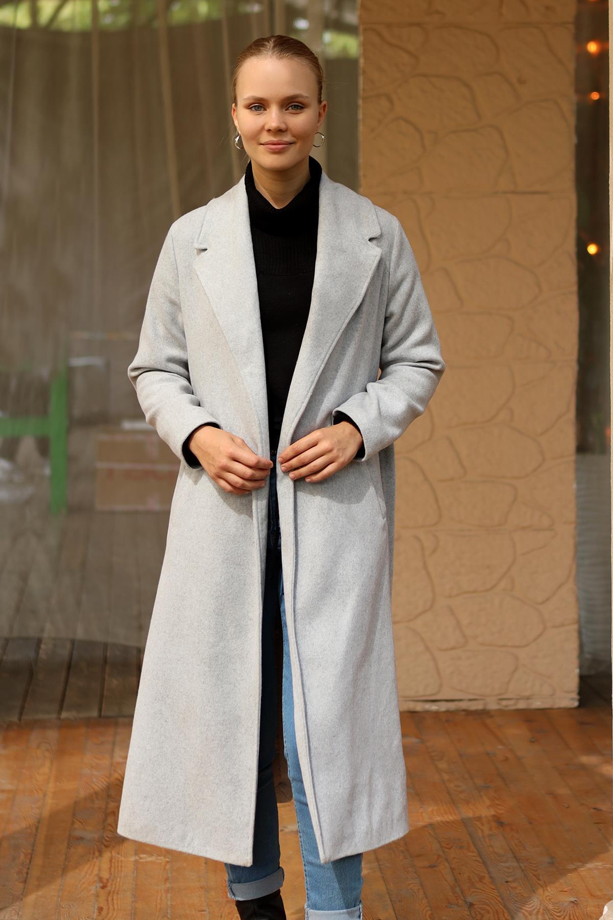 3022A Şal Yaka Vatkalı Kaban Gri - 2