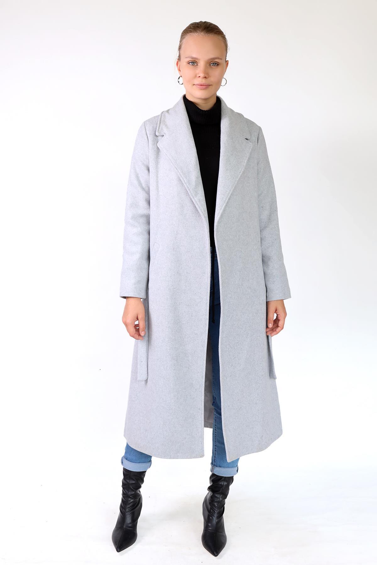 3022A Şal Yaka Vatkalı Kaban Gri - 4