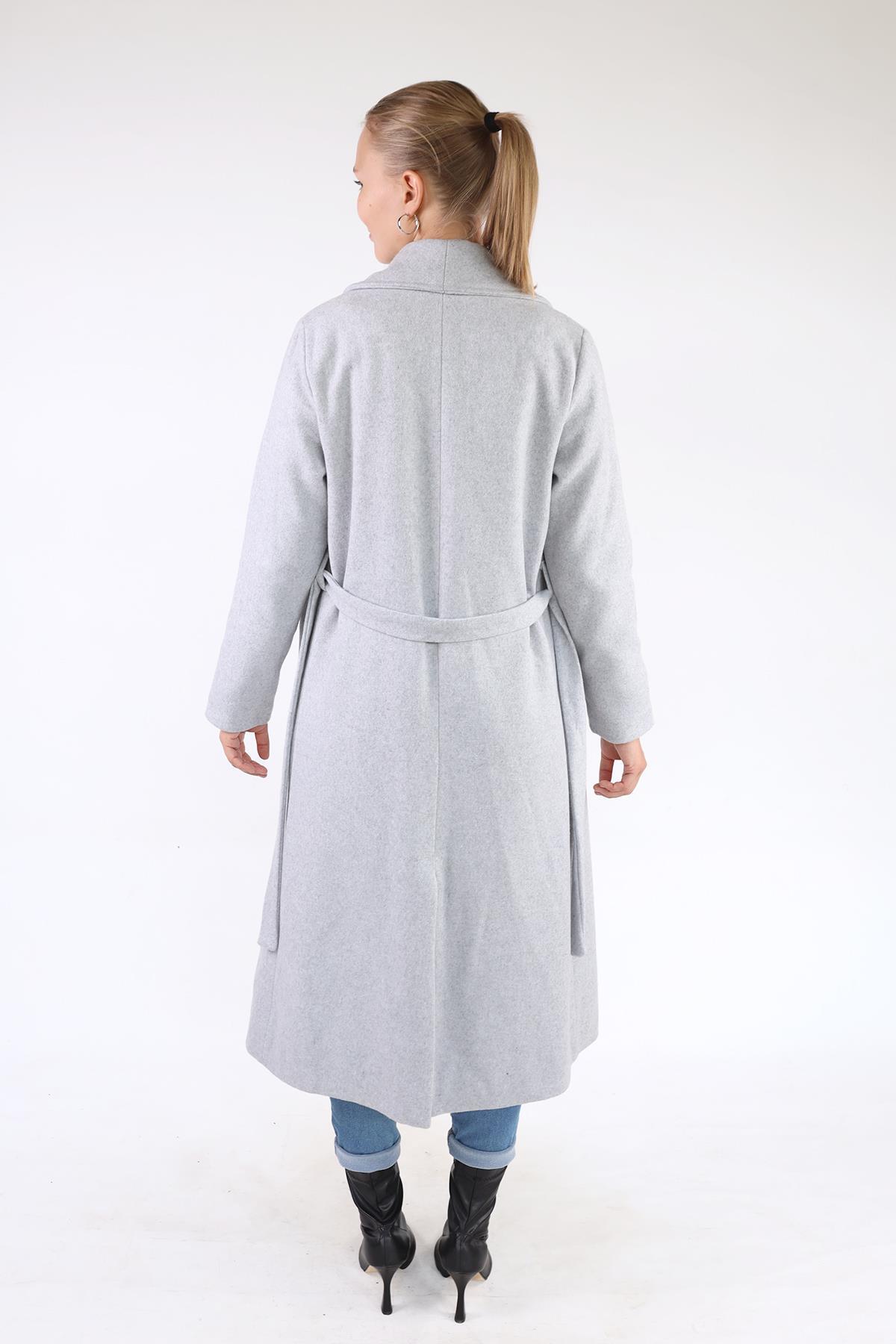 3022A Şal Yaka Vatkalı Kaban Gri - 5