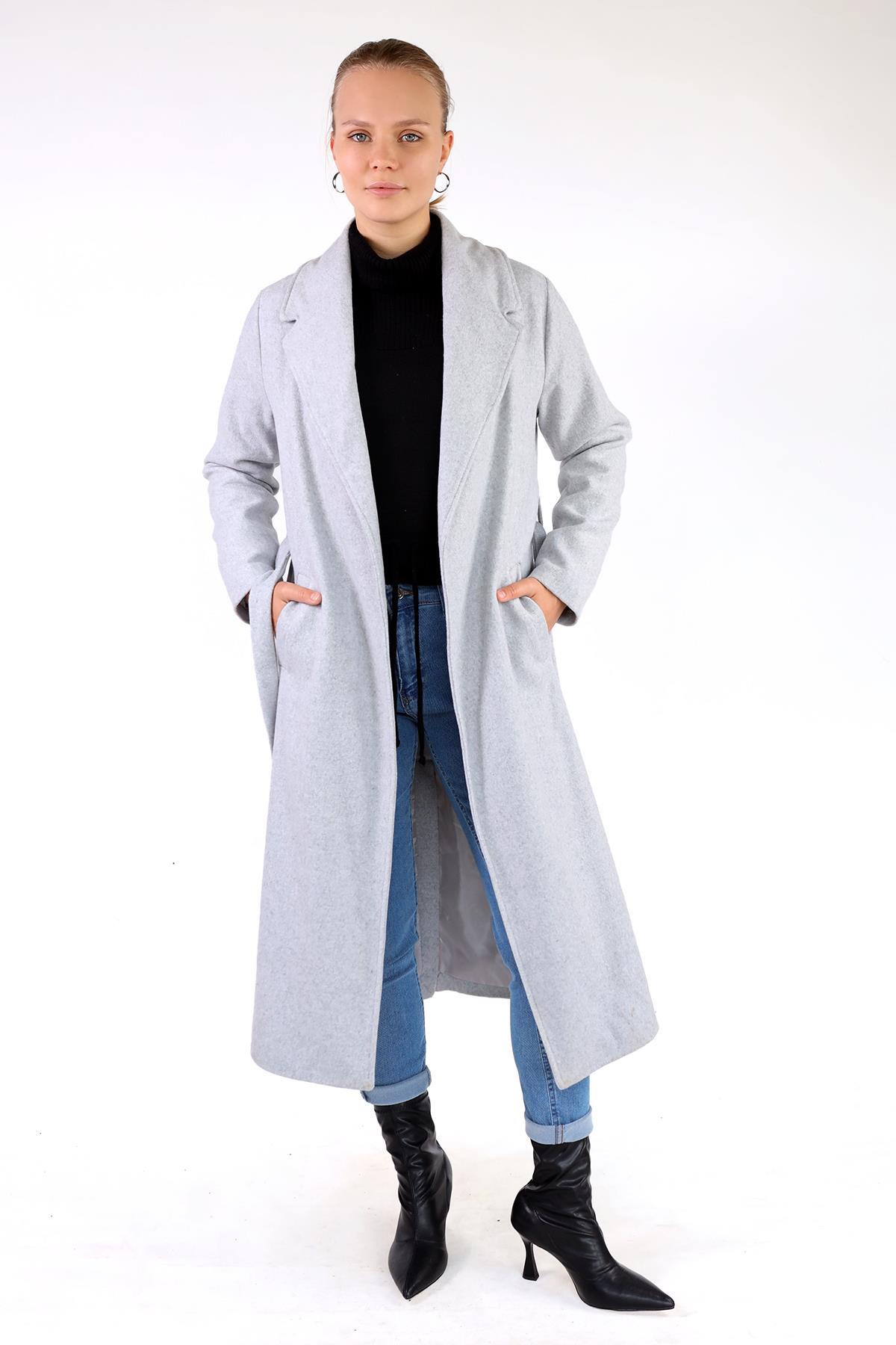 3022A Şal Yaka Vatkalı Kaban Gri - 6