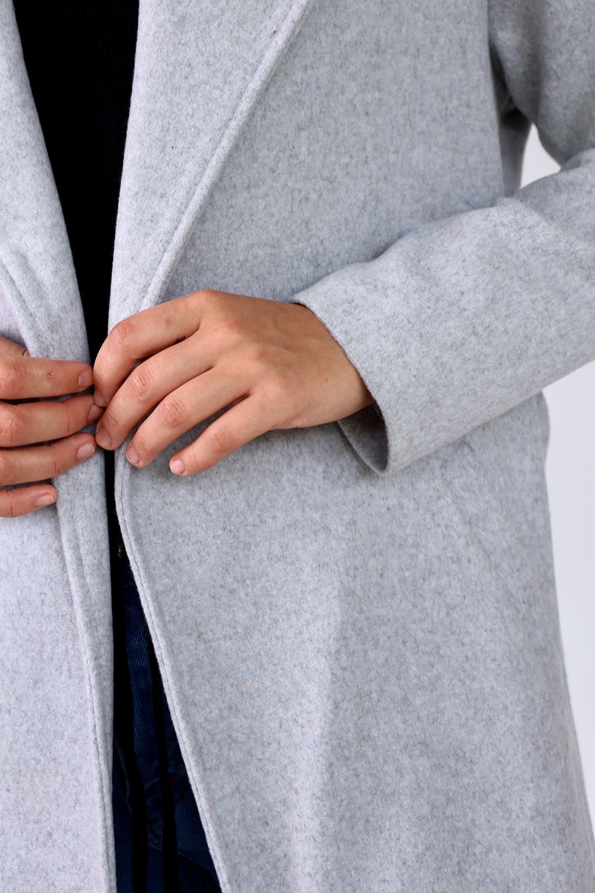 3022A Şal Yaka Vatkalı Kaban Gri - 9