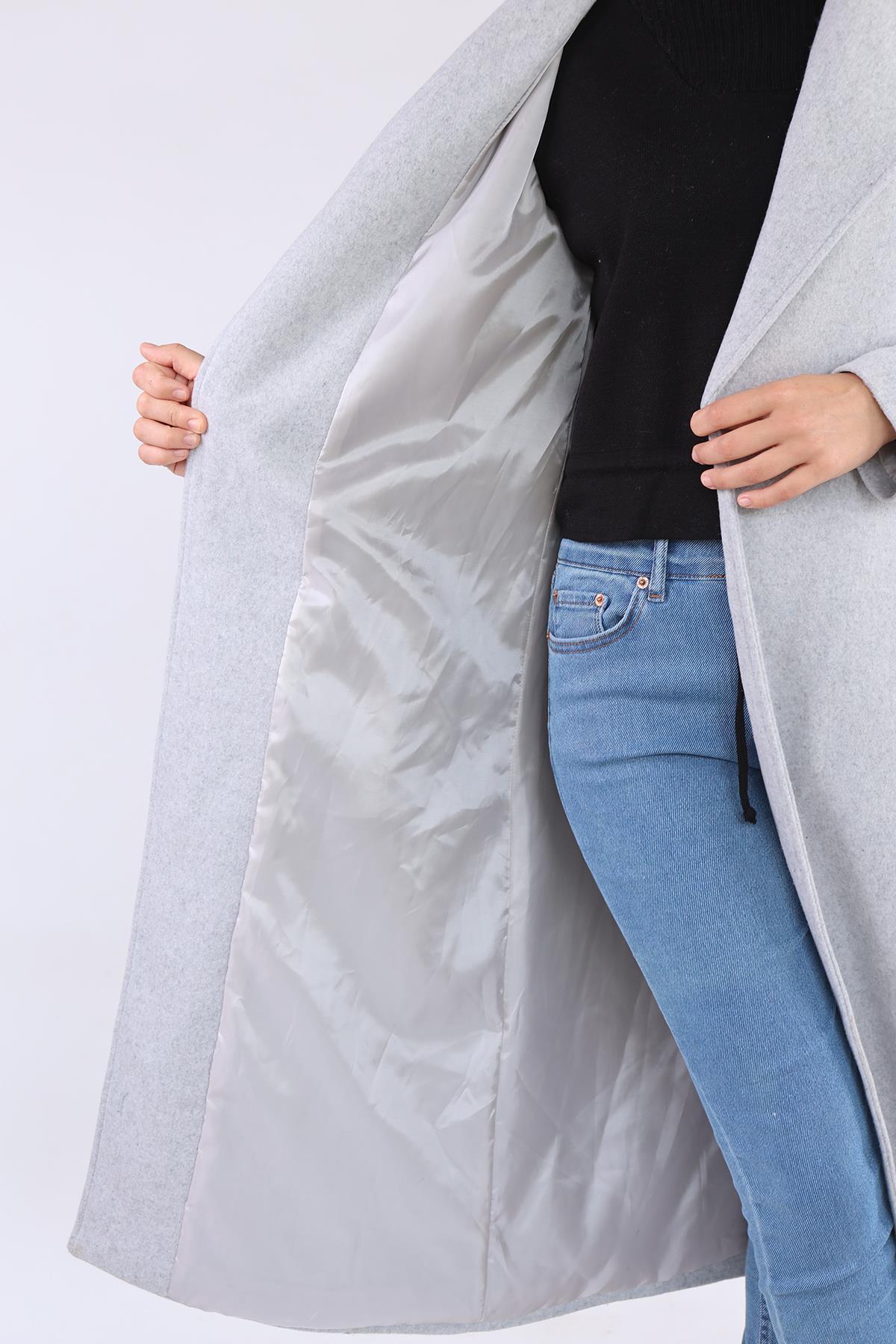 Gri Şal Yaka Vatkalı Kaşe Kaban 3022A - 8