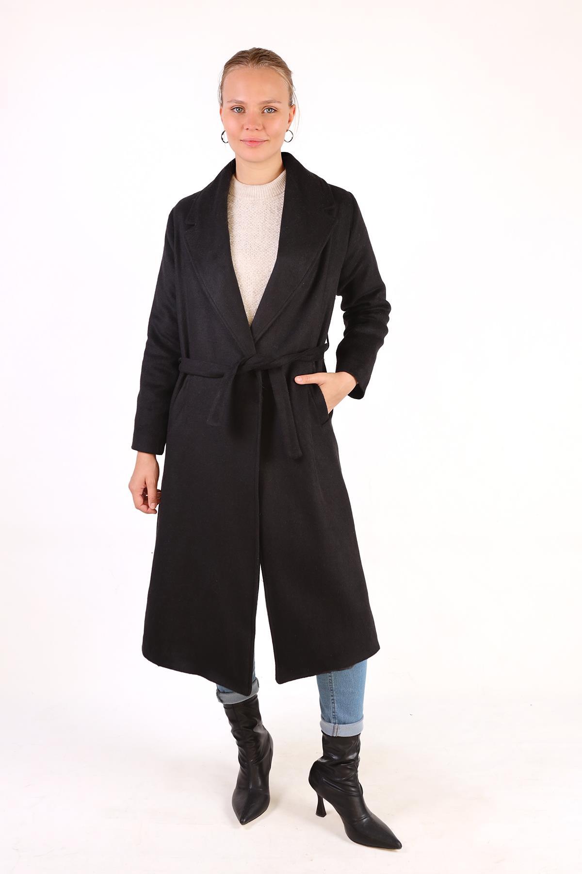 3022A Şal Yaka Vatkalı Kaban Siyah 