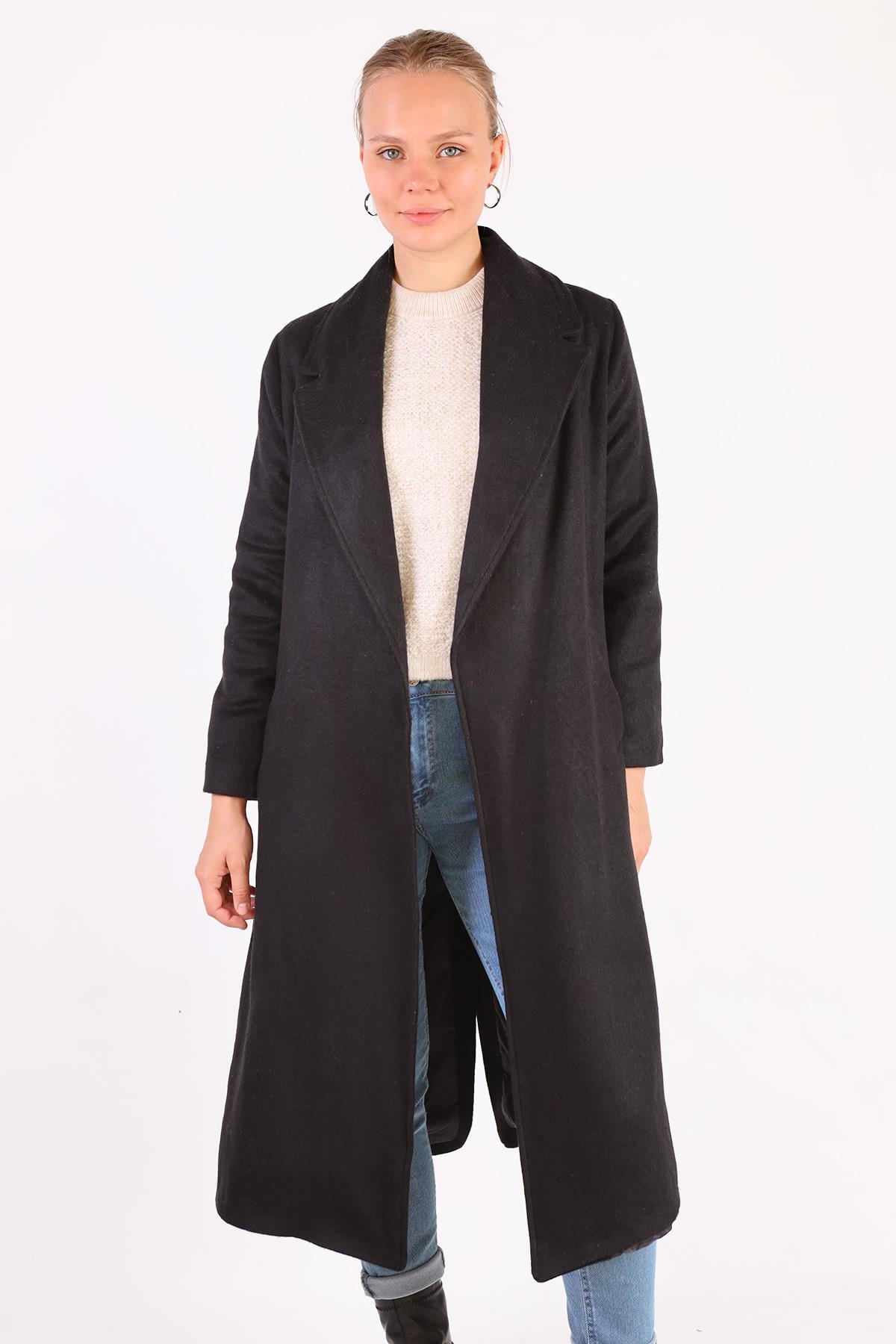 Siyah Şal Yaka Vatkalı Kaşe Kaban 3022A - 3