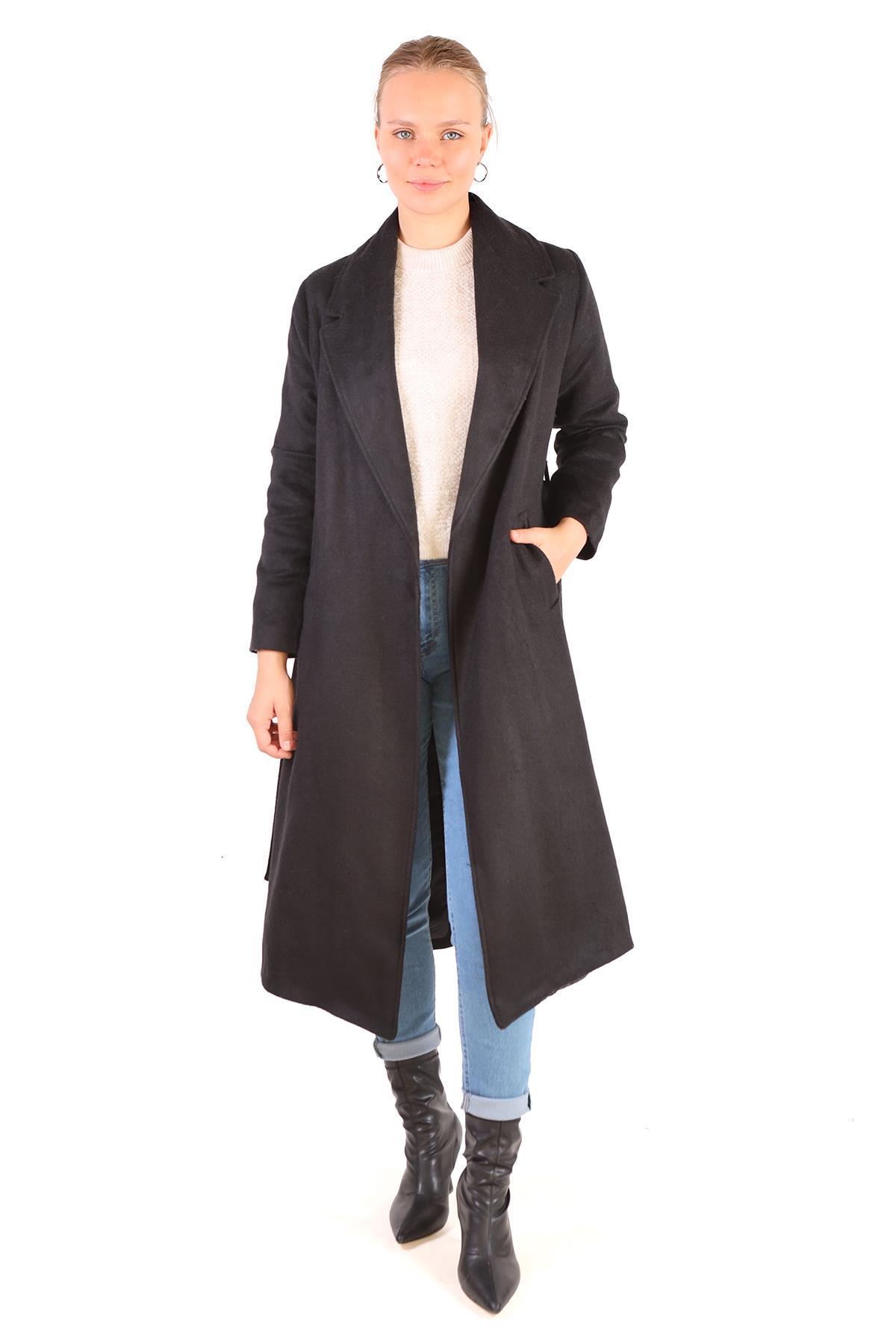 Siyah Şal Yaka Vatkalı Kaşe Kaban 3022A - 9