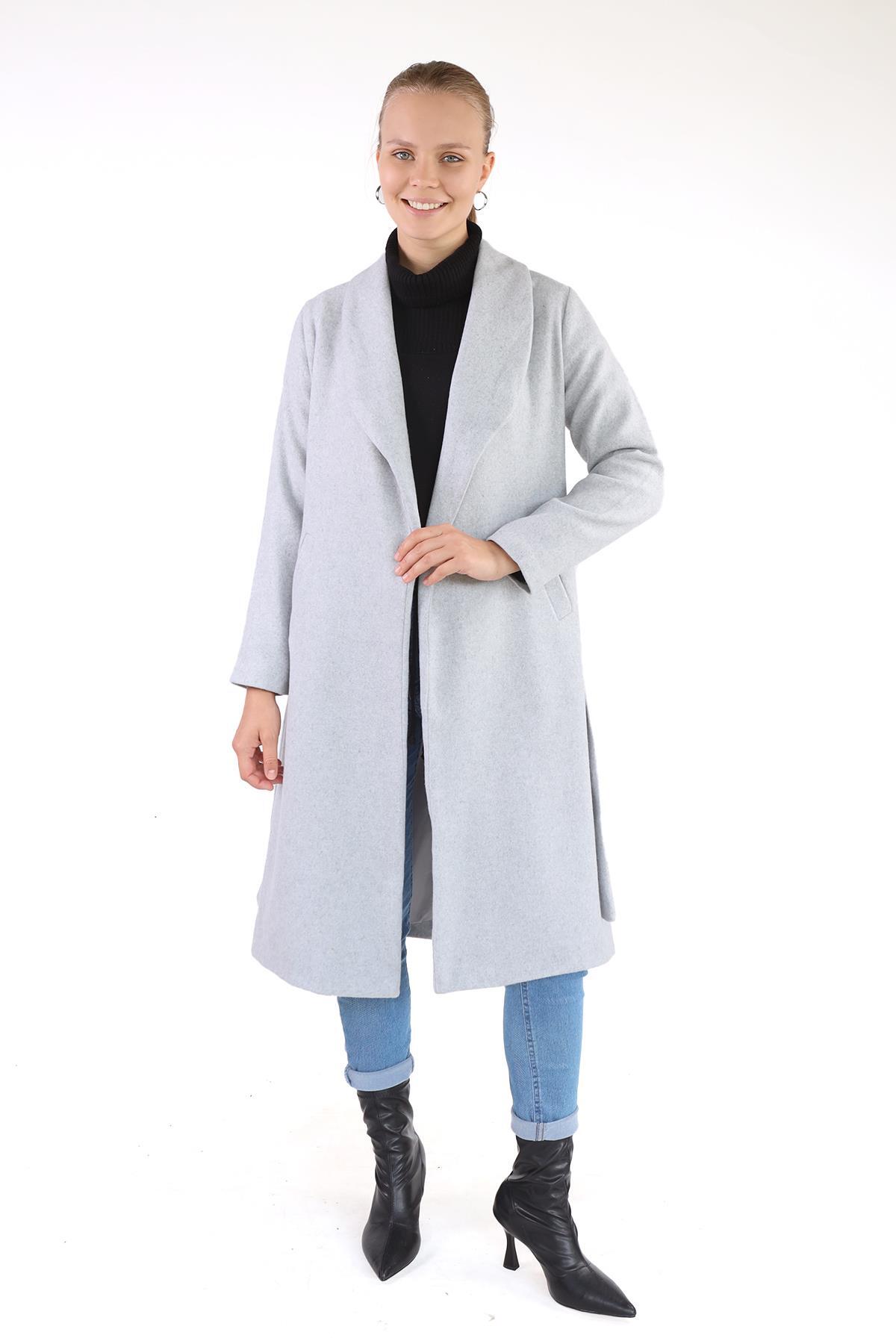 3023A Geniş Spor Yaka Kaban Gri - 10