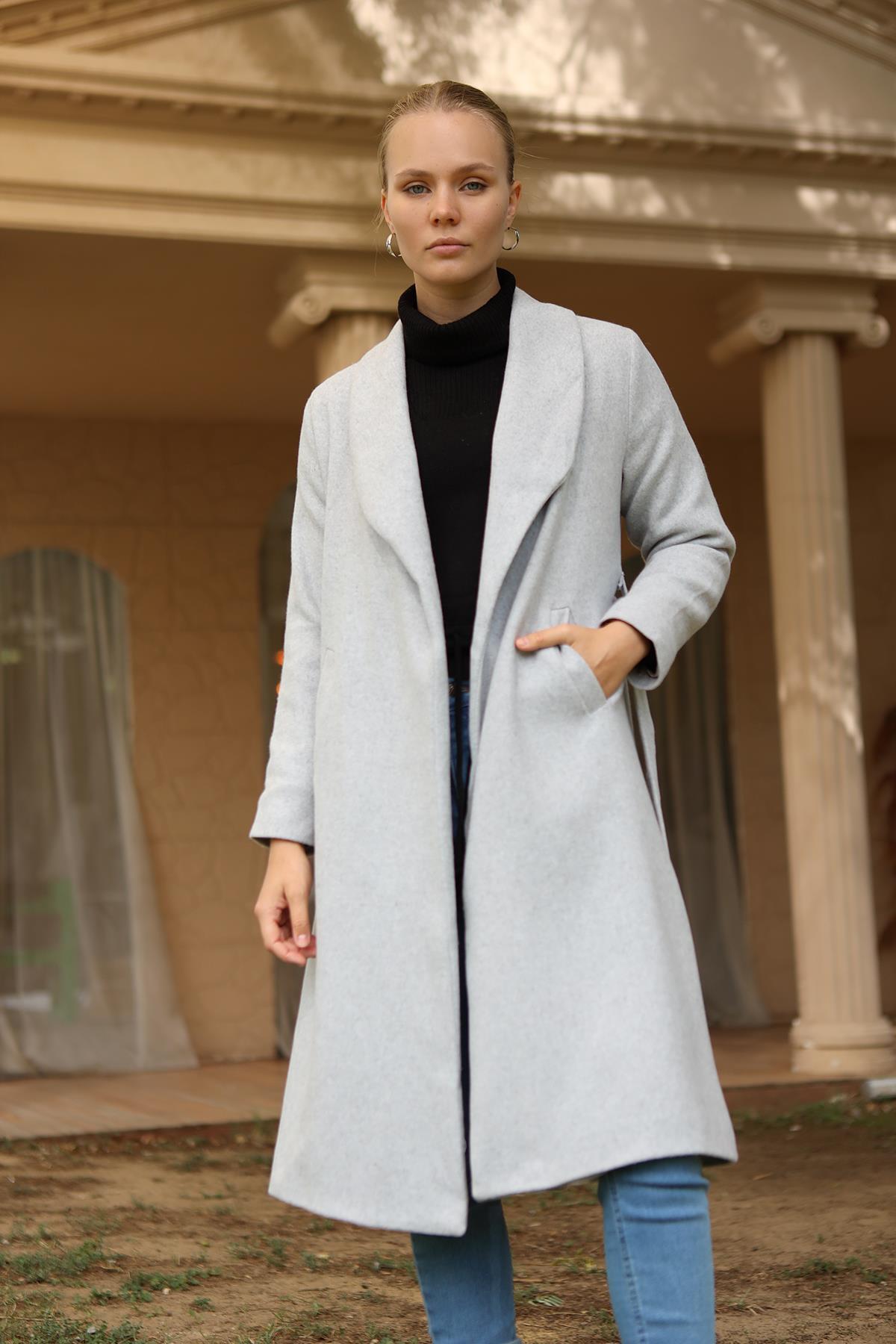 3023A Geniş Spor Yaka Kaban Gri - 1