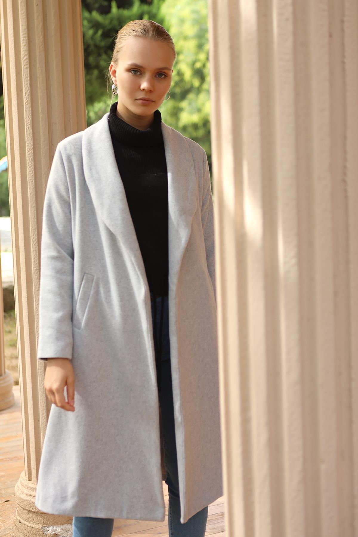 3023A Geniş Spor Yaka Kaban Gri - RAYS